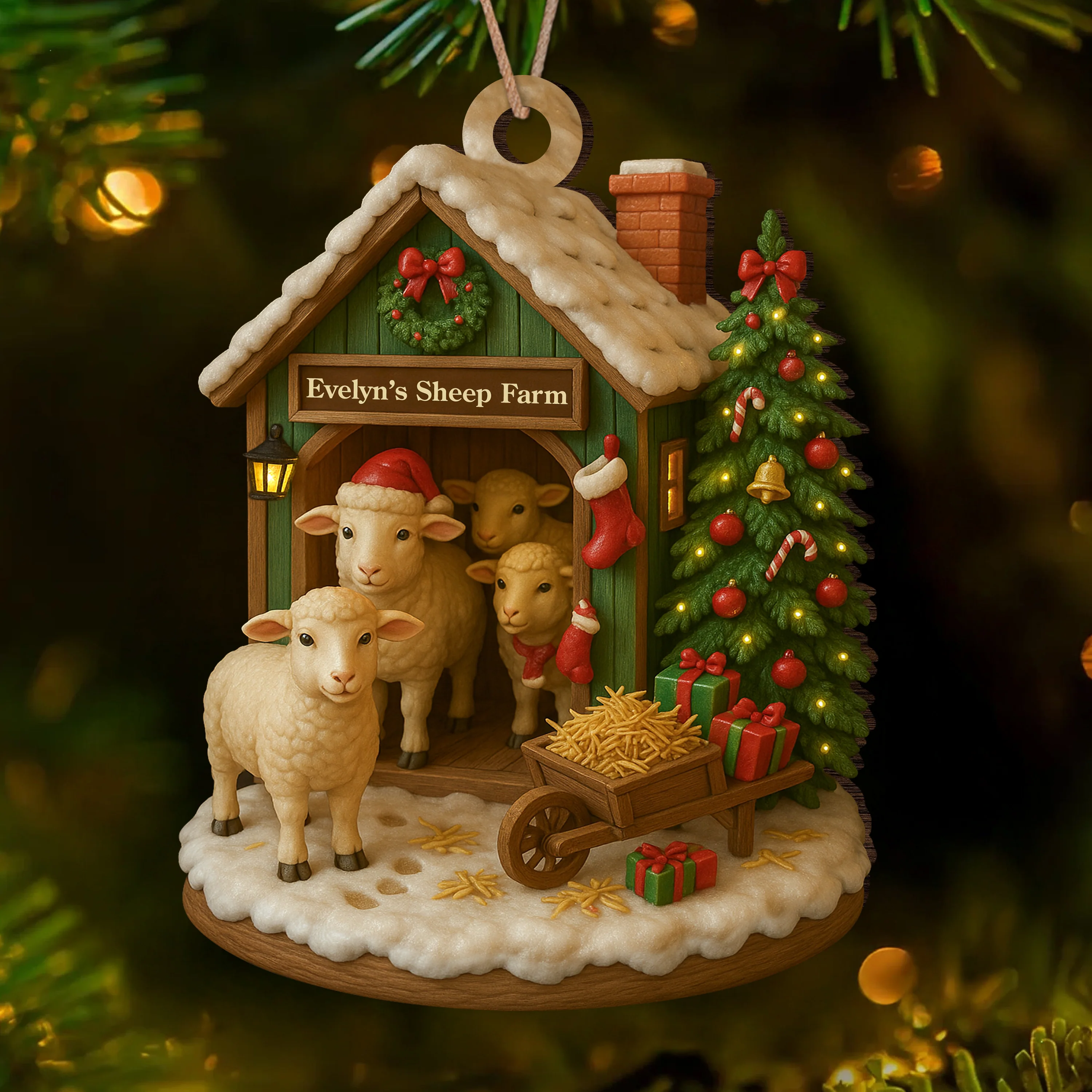 Custom Name Sheep Farm Wood Ornament – Christmas Gifts for Women & Men LM32 895617 - Image 2