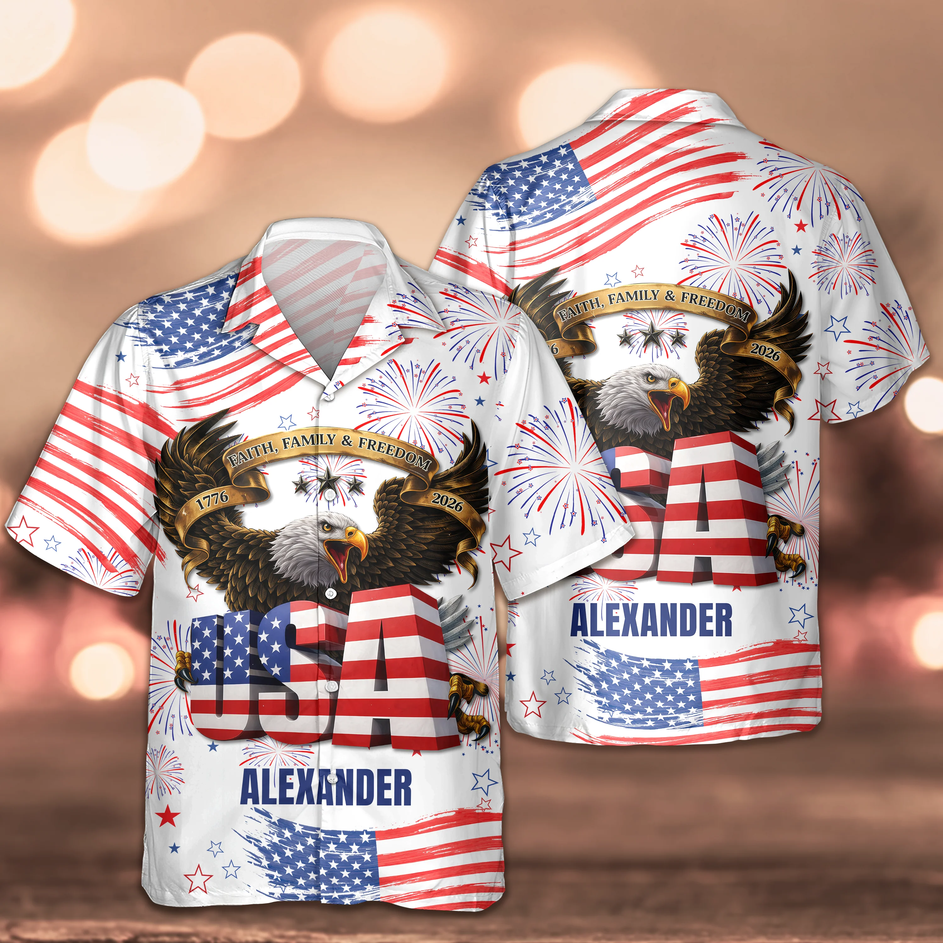 Custom Name Happy Independence's Day USA Eagle Faith, Family & Freedom 3D Hawaii Shirt TH10 898415 - Image 4