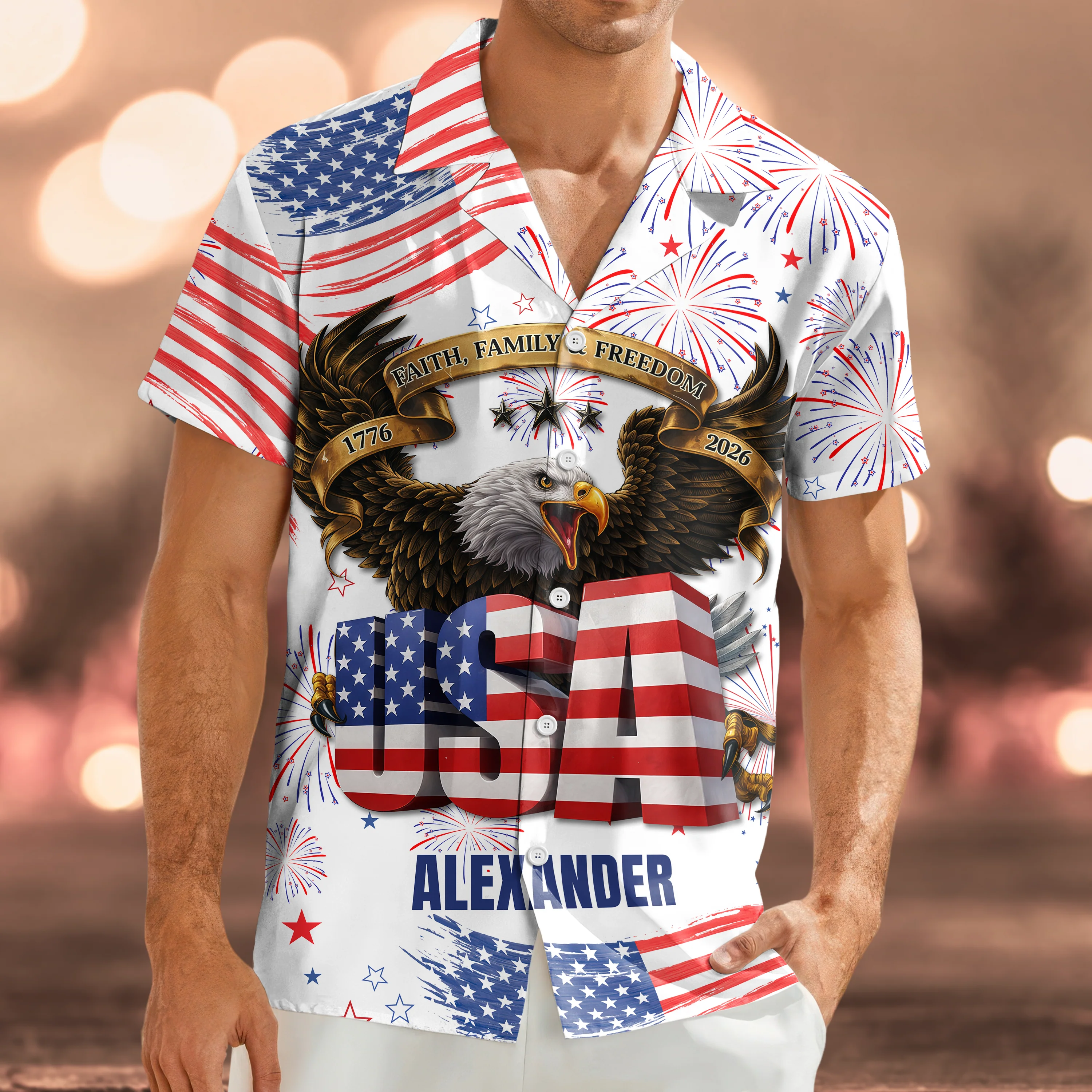 Custom Name Happy Independence's Day USA Eagle Faith, Family & Freedom 3D Hawaii Shirt TH10 898415 - Image 5