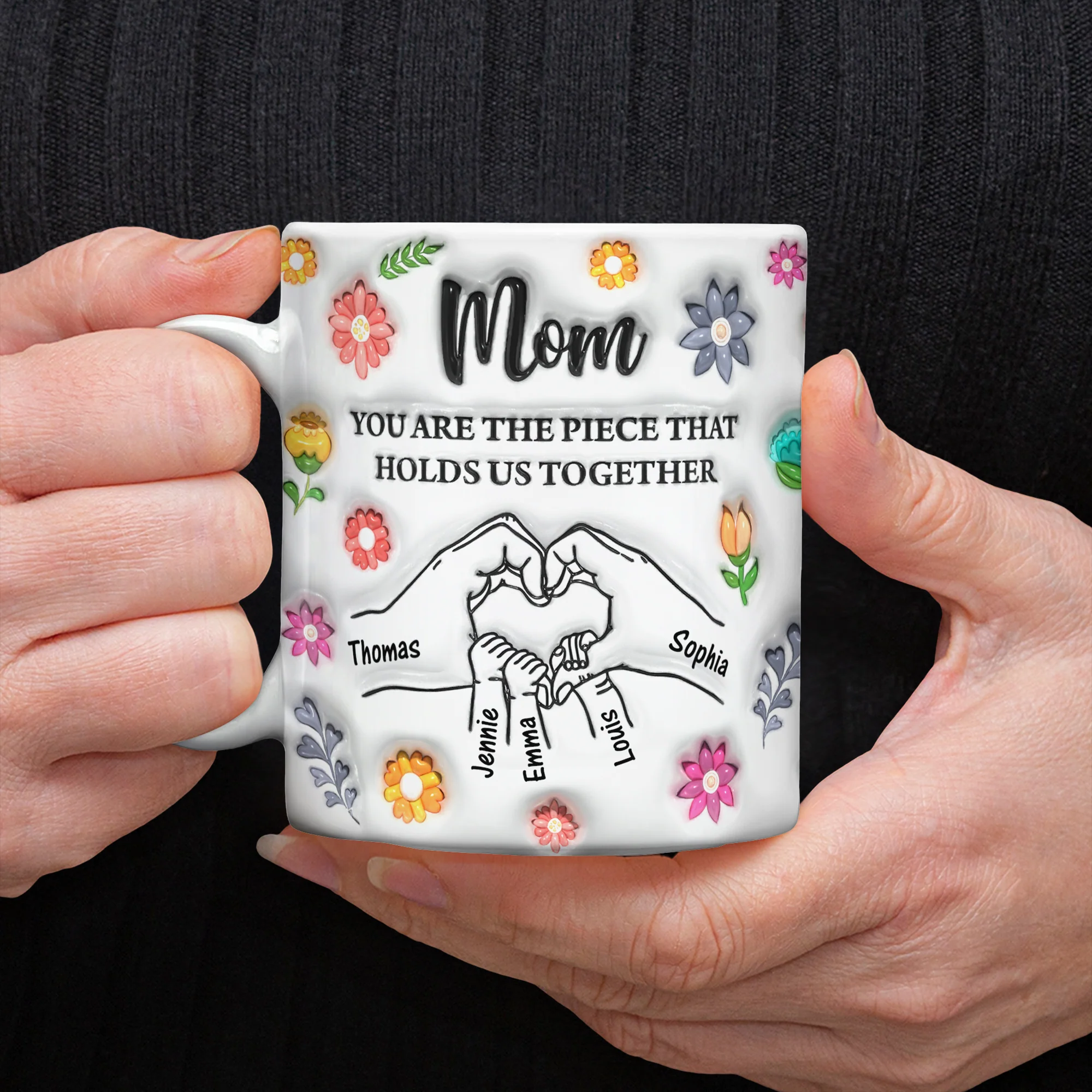 Custom Name Kids Holding Mom‘s Hand Mug 3D Inflated Effect Mug CH07 895588 - Image 12