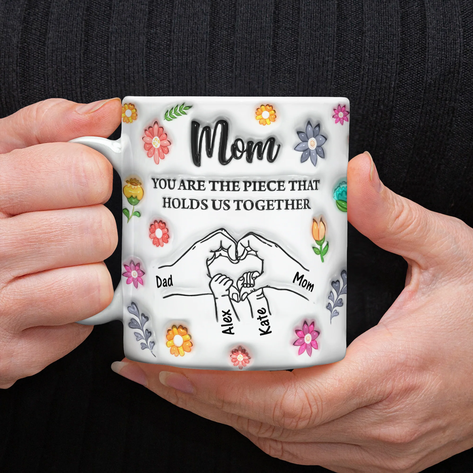 Custom Name Kids Holding Mom‘s Hand Mug 3D Inflated Effect Mug CH07 895588 - Image 2