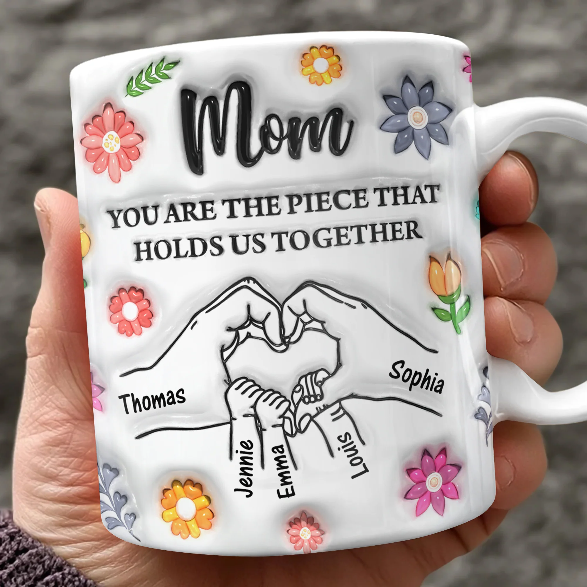 Custom Name Kids Holding Mom‘s Hand Mug 3D Inflated Effect Mug CH07 895588 - Image 3