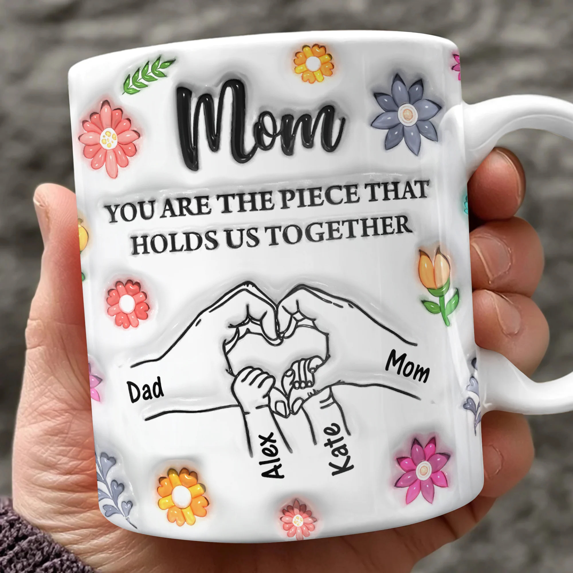 Custom Name Kids Holding Mom‘s Hand Mug 3D Inflated Effect Mug CH07 895588 - Image 8