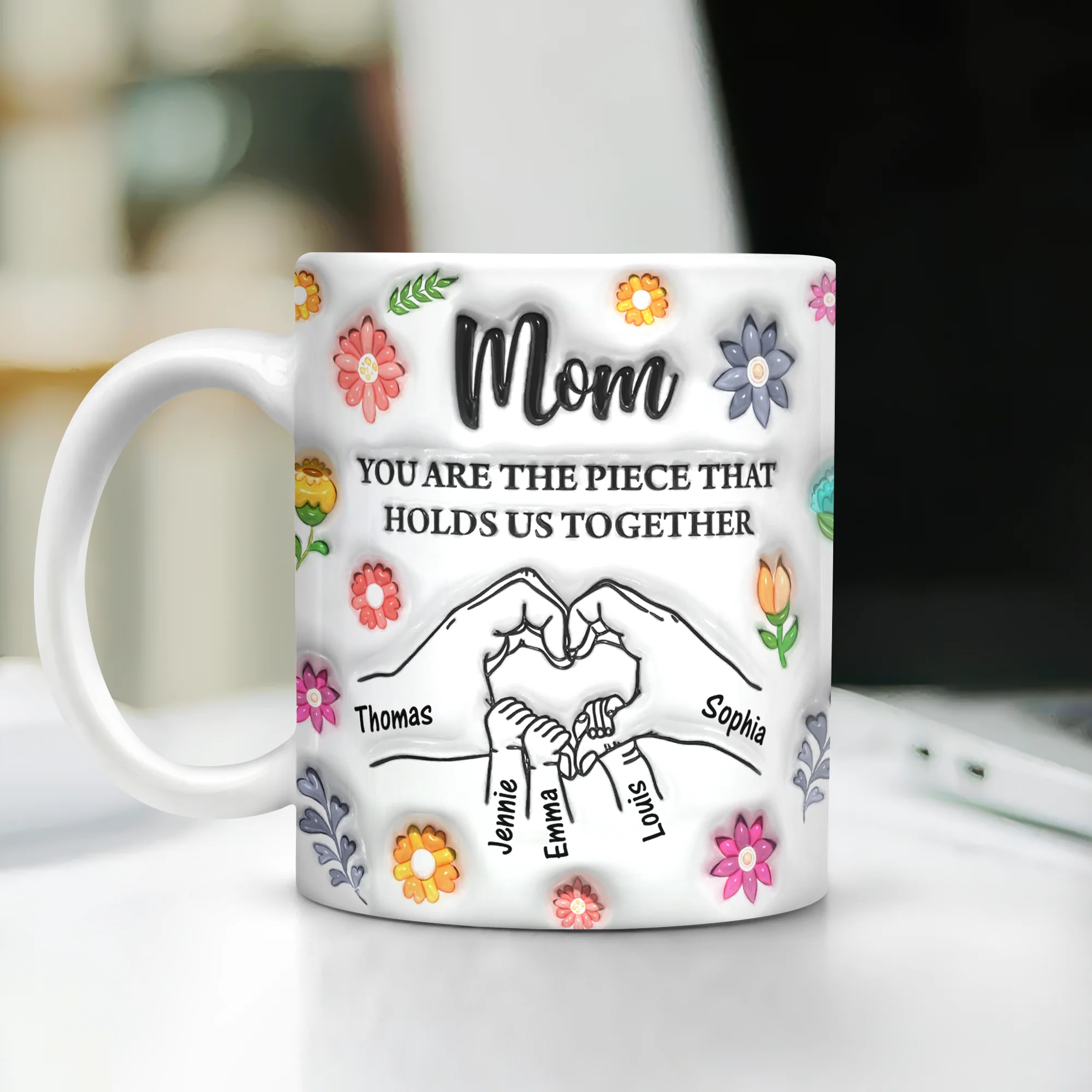 Custom Name Kids Holding Mom‘s Hand Mug 3D Inflated Effect Mug CH07 895588 - Image 9