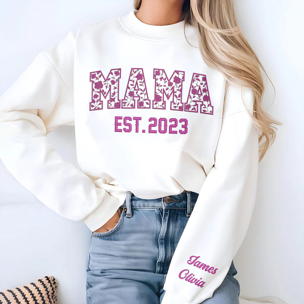 Custom Name Mama Sleeve Embroidered Sweatshirt Gift For Mother's Day LM32 899101 - Image 3