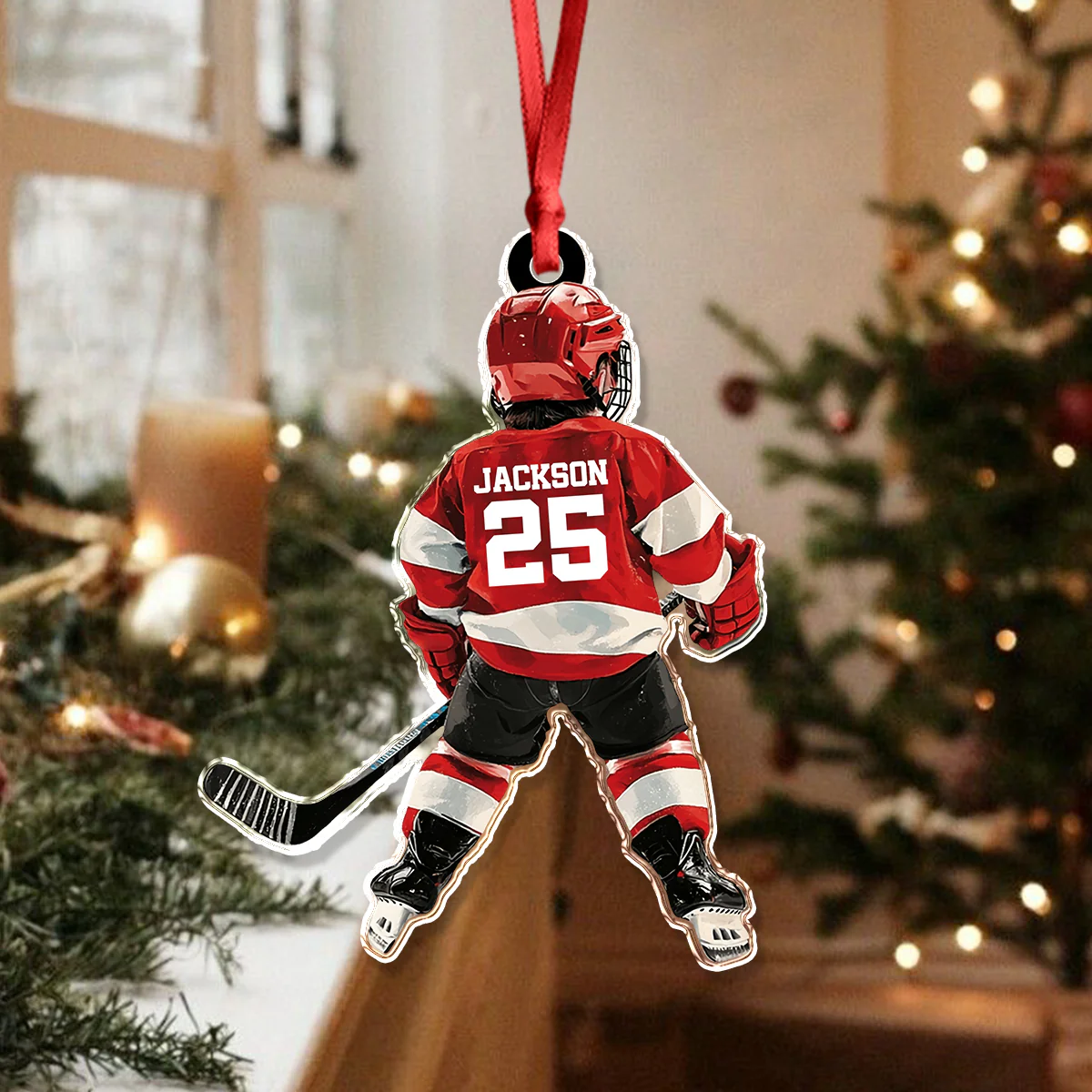 Custom Name Number Personalized Kid Hockey Player Acrylic Ornament HA75 897874 - Image 3