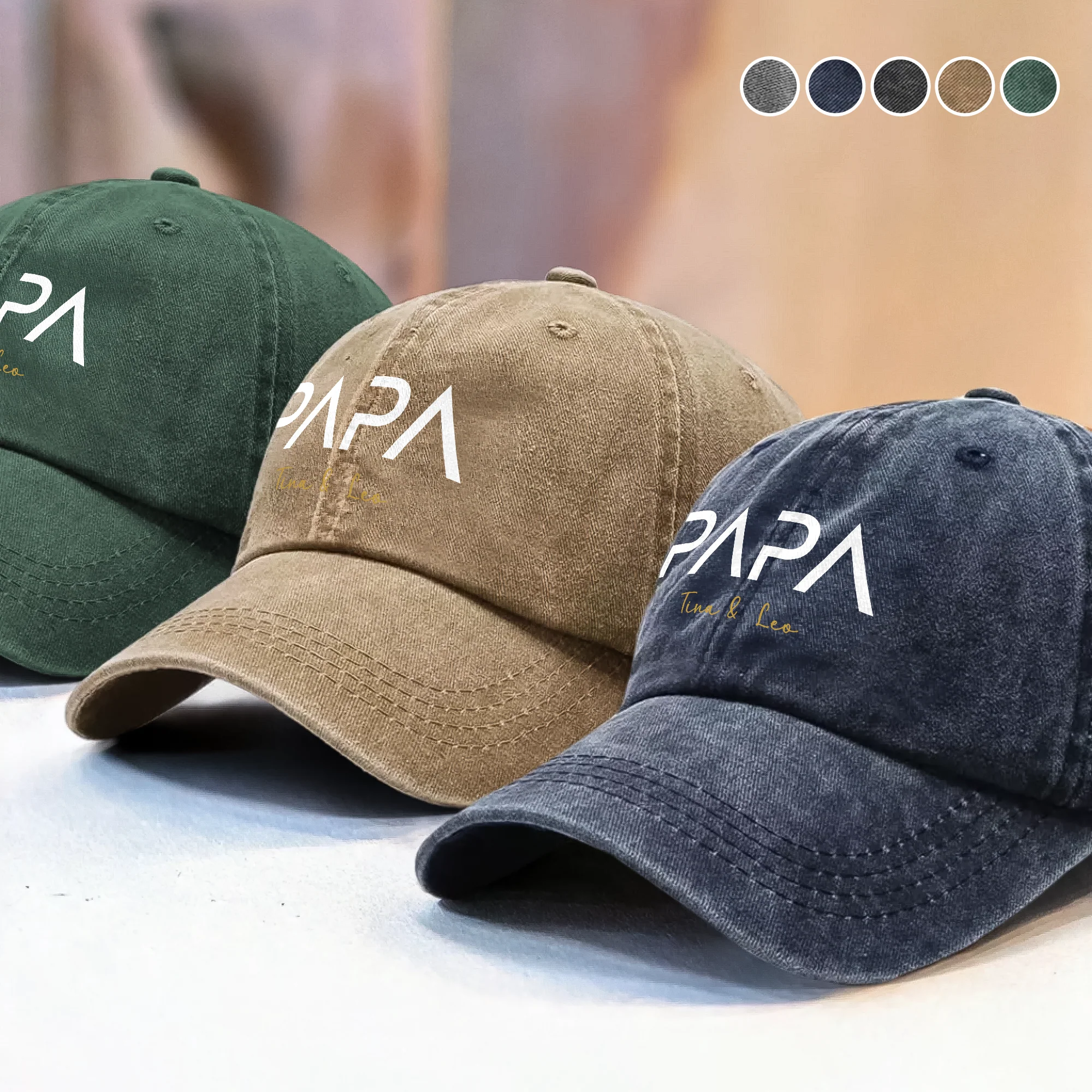 Custom Name Papa Washed Denim Baseball Cap Father's Day Gift HO82 902740 - Image 2