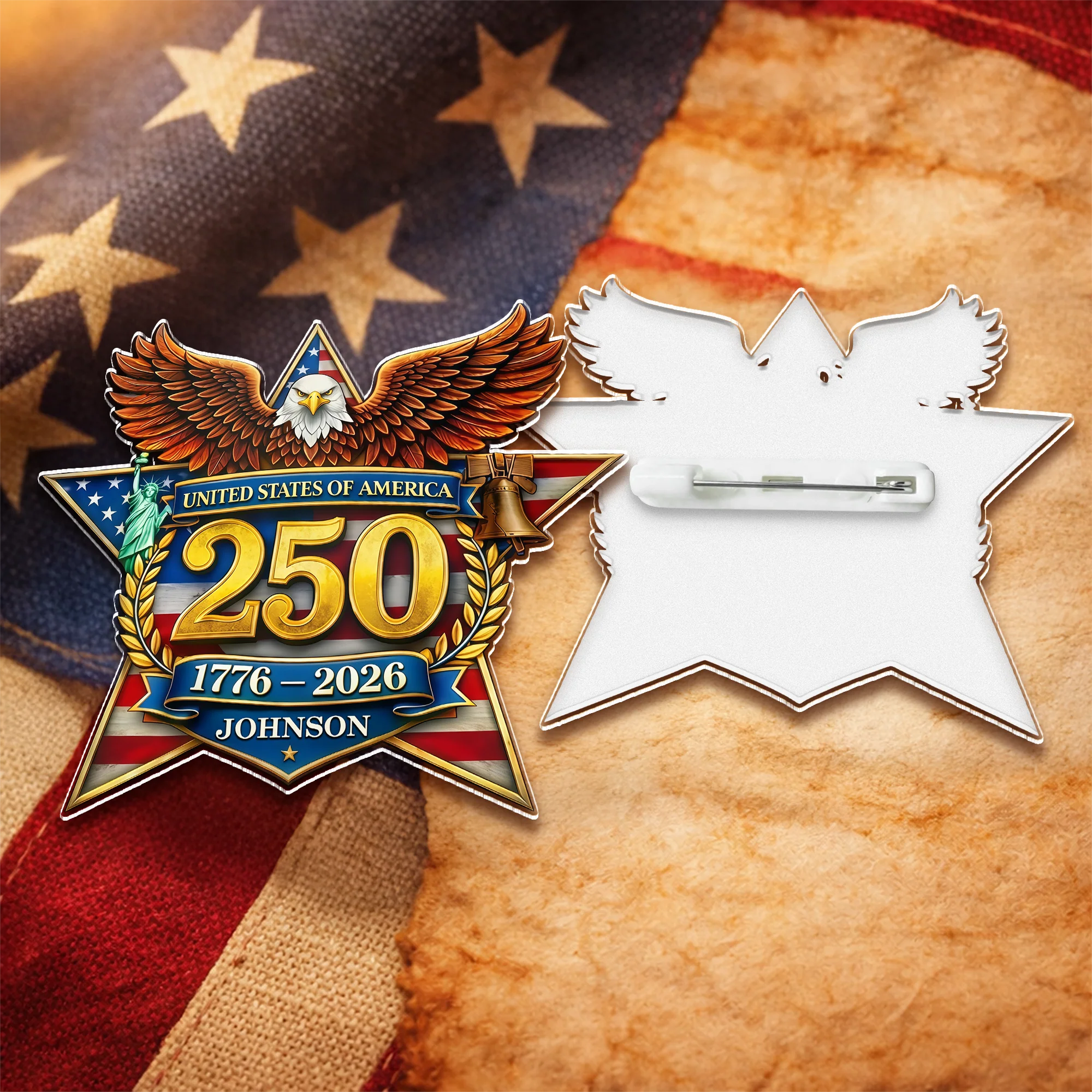 Custom Name USA 250 1776-2026 Anniversary Acrylic Pin CH07 911082 - Image 2