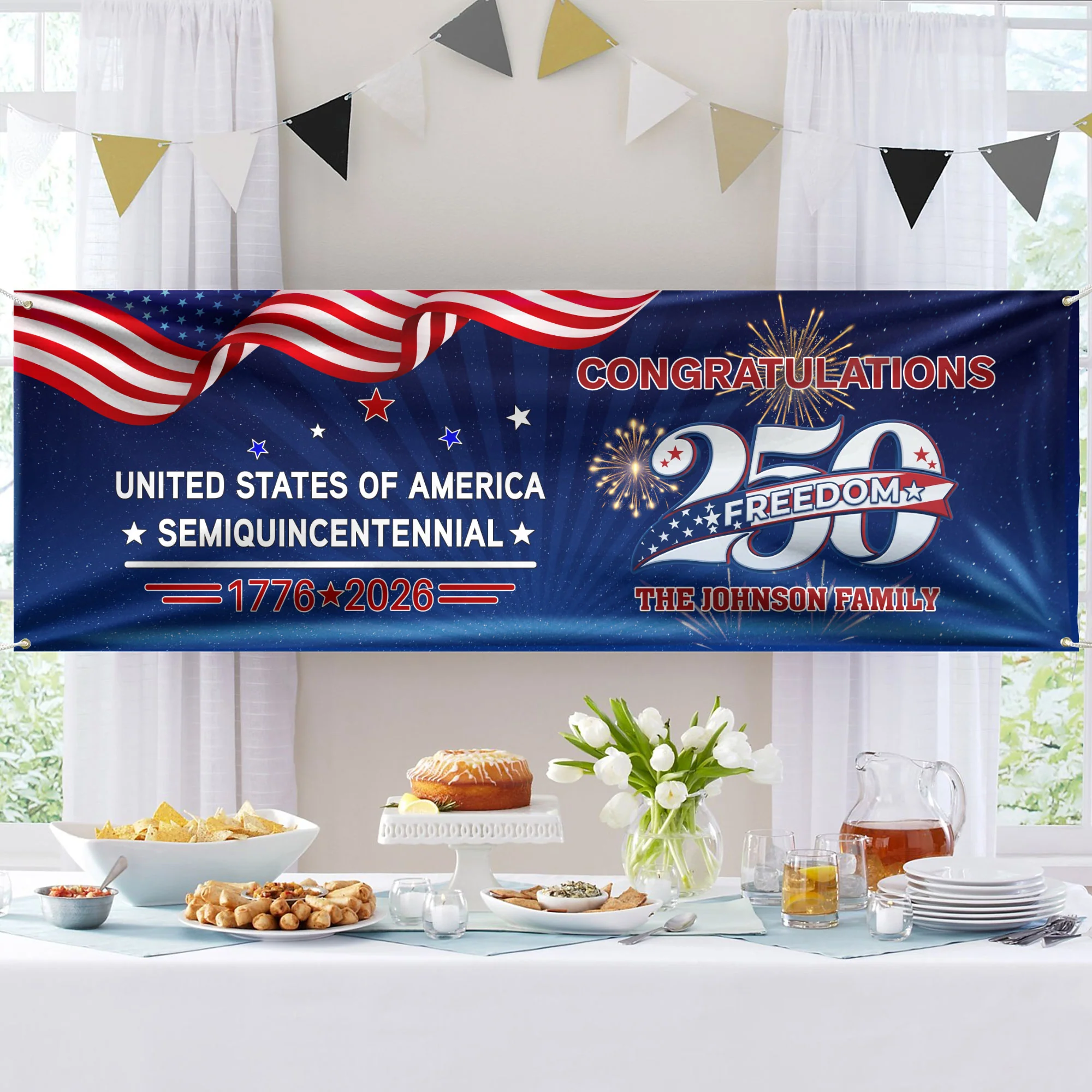 Custom Name USA 250 Freedom Banner – 1776–2026 Semiquincentennial Patriotic Party Decoration HO82 902208 - Image 3