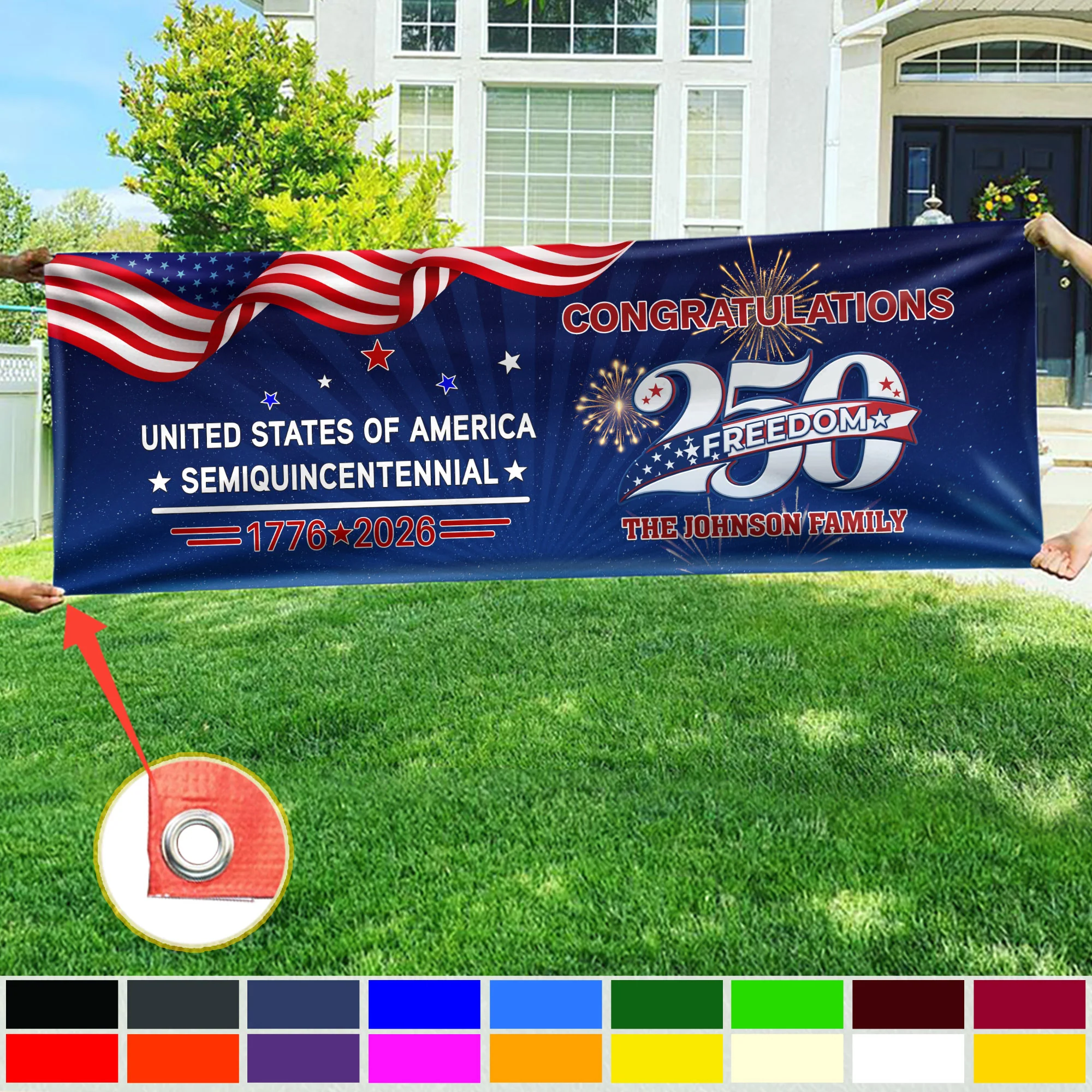 Custom Name USA 250 Freedom Banner – 1776–2026 Semiquincentennial Patriotic Party Decoration HO82 902208 - Image 4