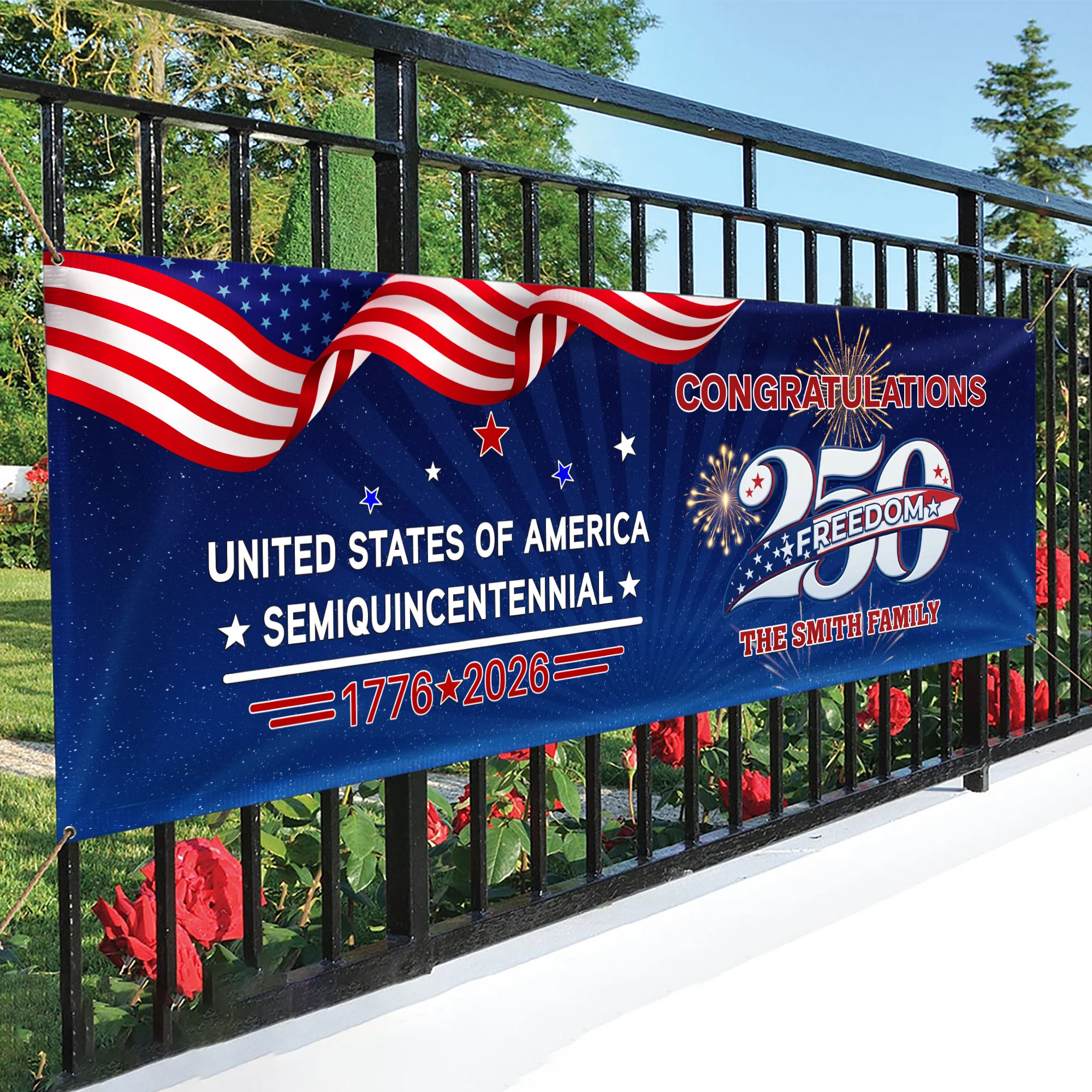 Custom Name USA 250 Freedom Banner – 1776–2026 Semiquincentennial Patriotic Party Decoration HO82 902208 - Image 5