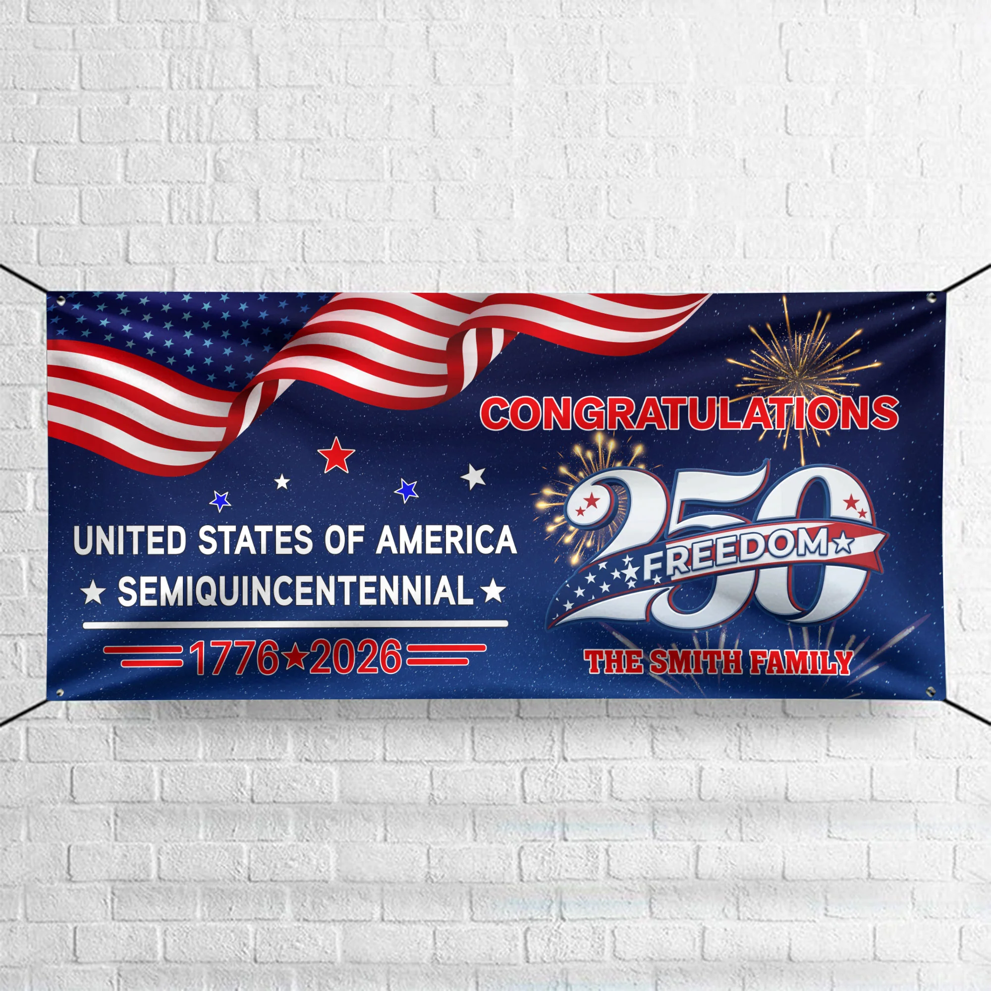 Custom Name USA 250 Freedom Banner – 1776–2026 Semiquincentennial Patriotic Party Decoration HO82 902208 - Image 8
