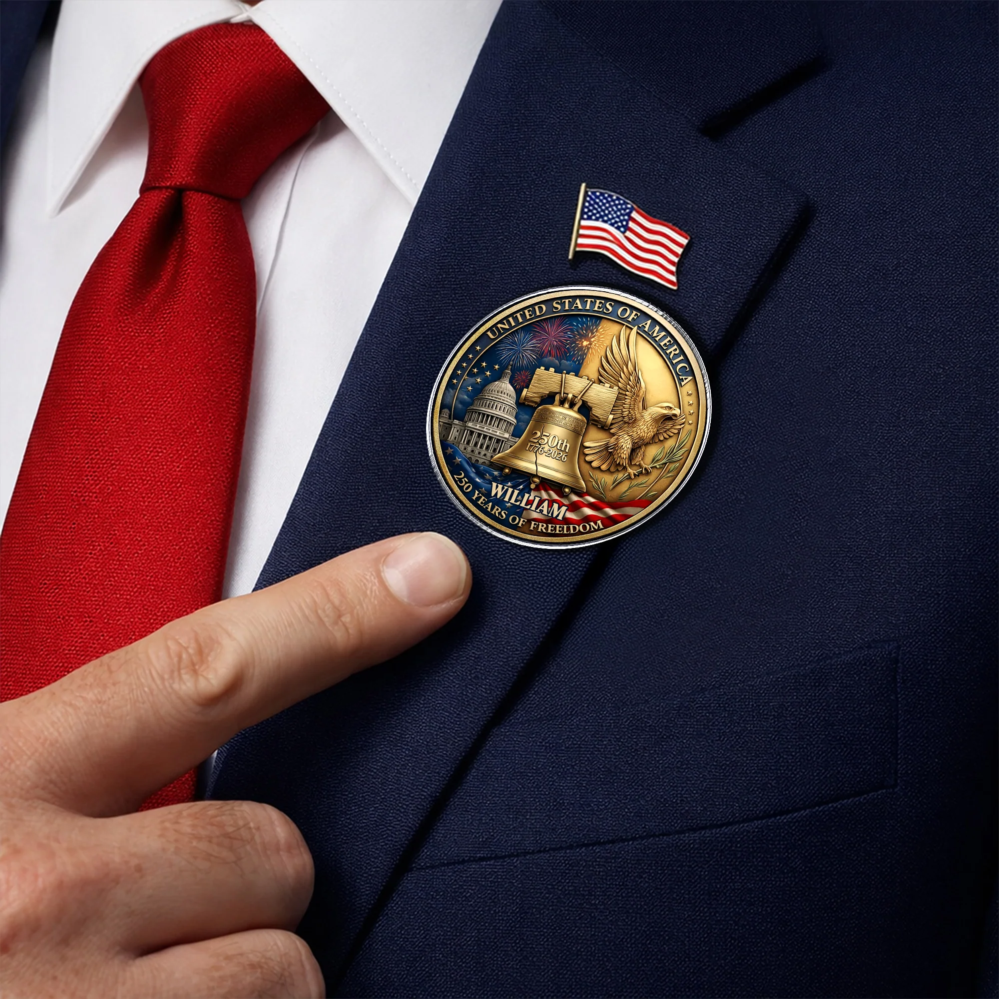 Custom Name USA 250 Years Of Freedom 1776-2026 Liberty Bell & Eagle Badge Acrylic Pin HO82 901822 - Image 2