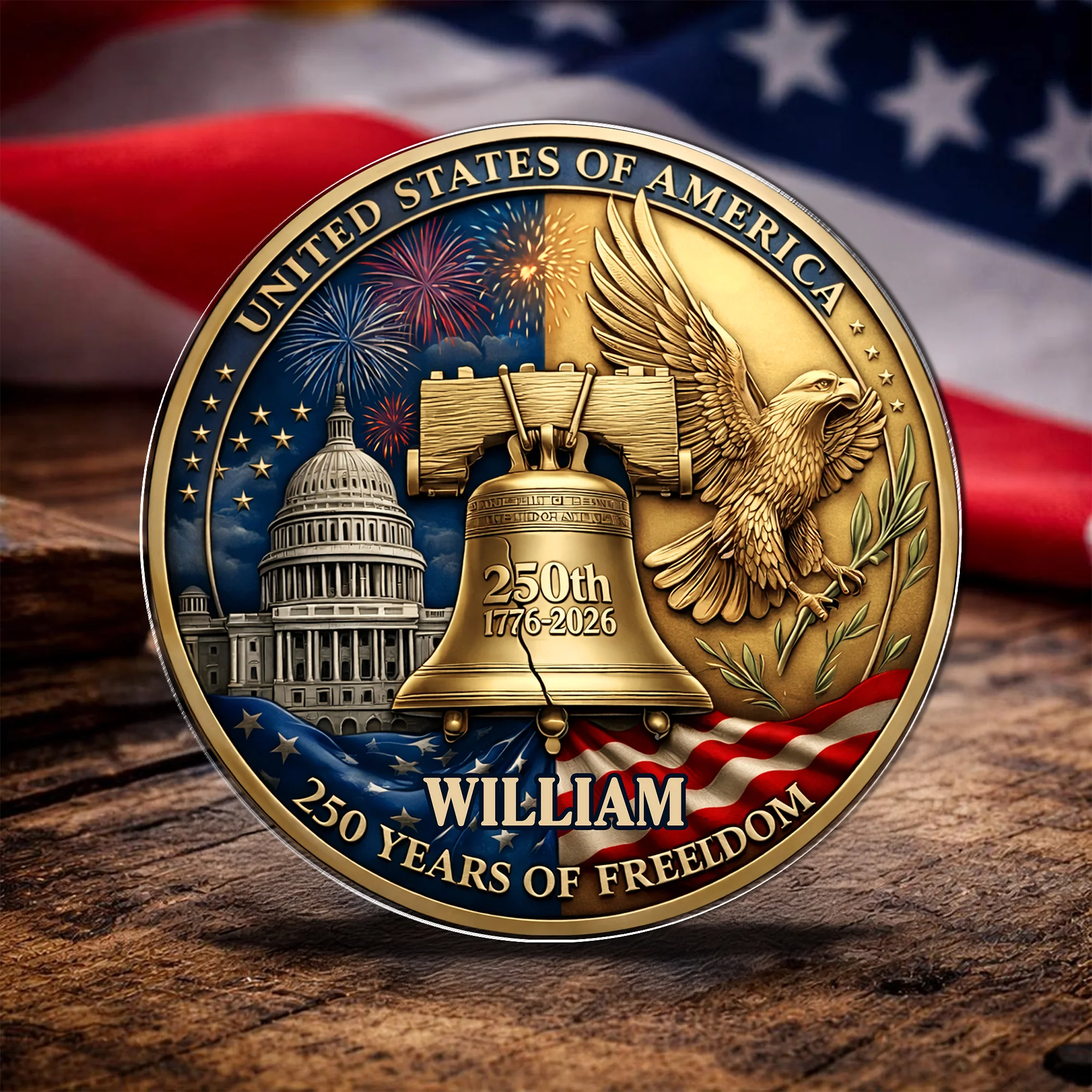 Custom Name USA 250 Years Of Freedom 1776-2026 Liberty Bell & Eagle Badge Acrylic Pin HO82 901822 - Image 4