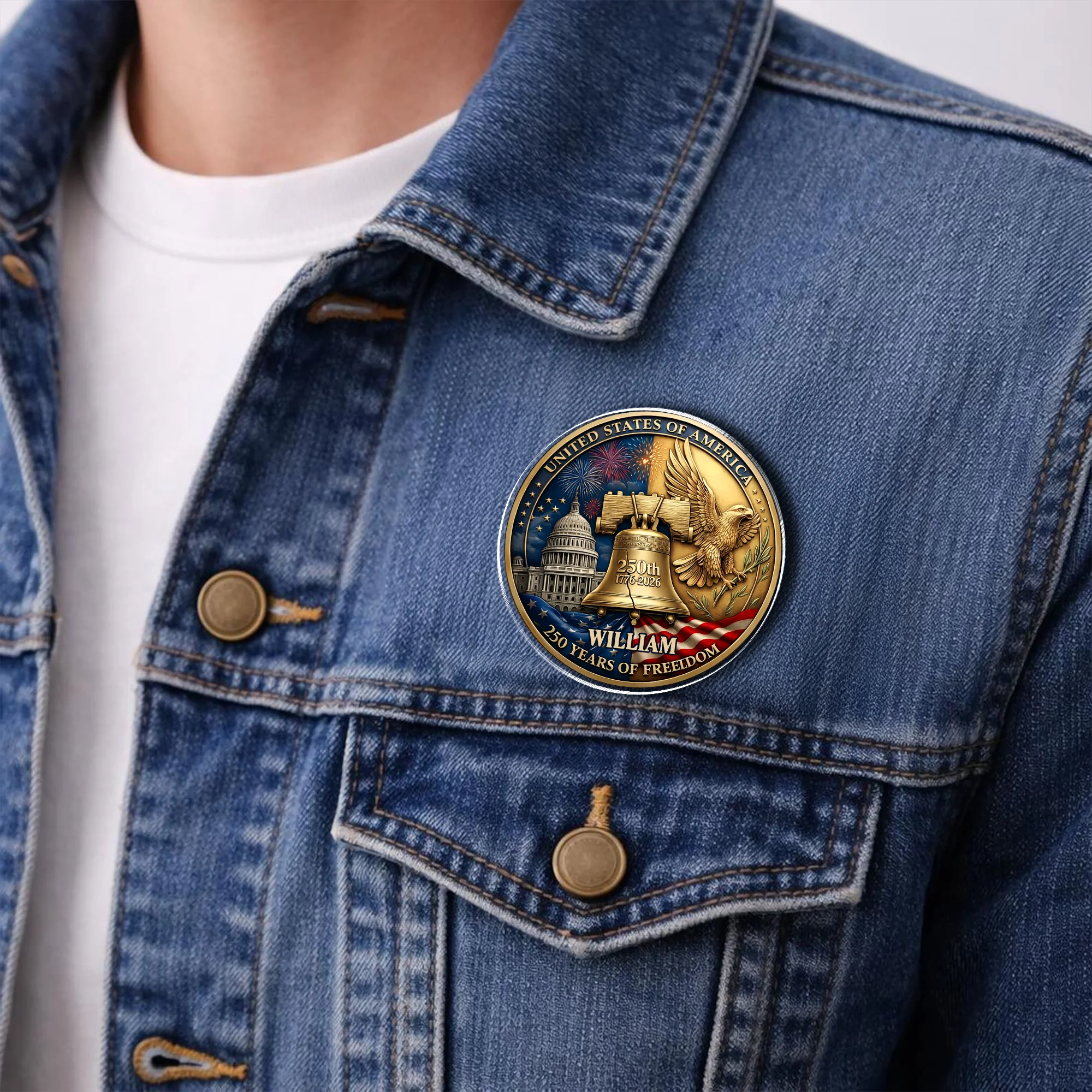 Custom Name USA 250 Years Of Freedom 1776-2026 Liberty Bell & Eagle Badge Acrylic Pin HO82 901822 - Image 7