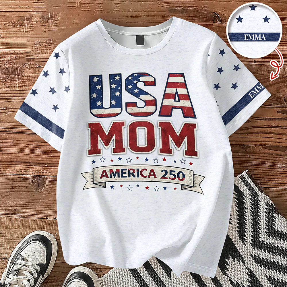 Custom Name USA Mom With 250 Years Anniversary AOP Shirt HO82 901914 - Image 3