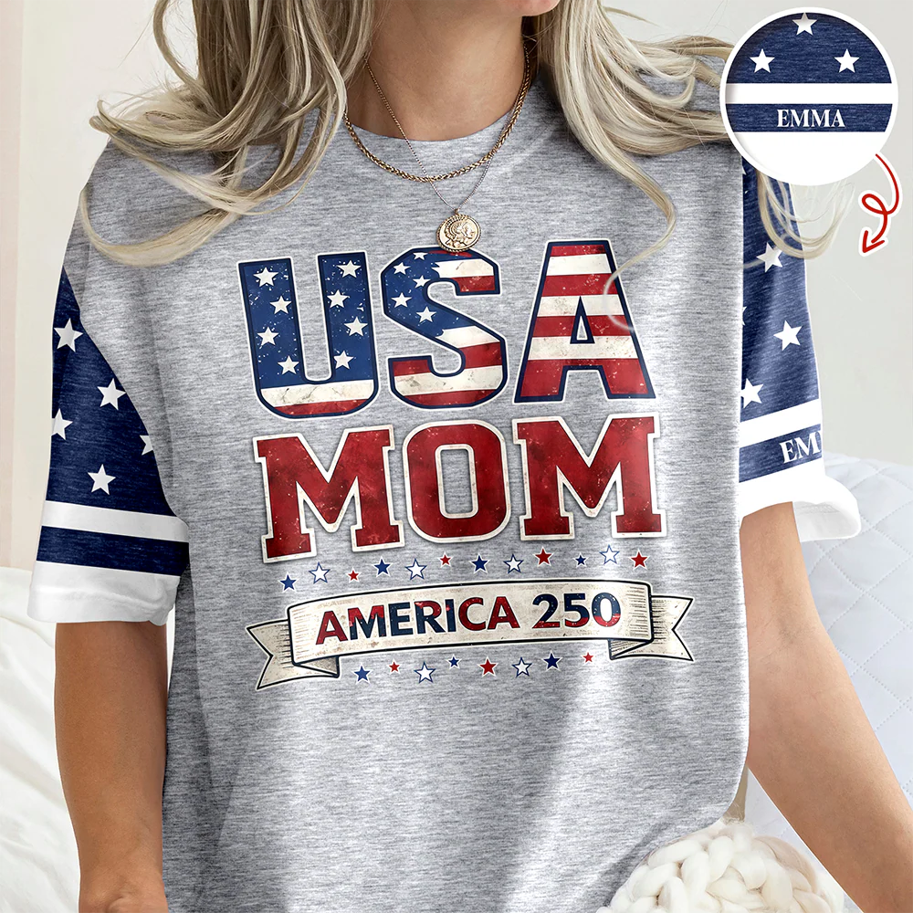Custom Name USA Mom With 250 Years Anniversary AOP Shirt HO82 901914 - Image 4