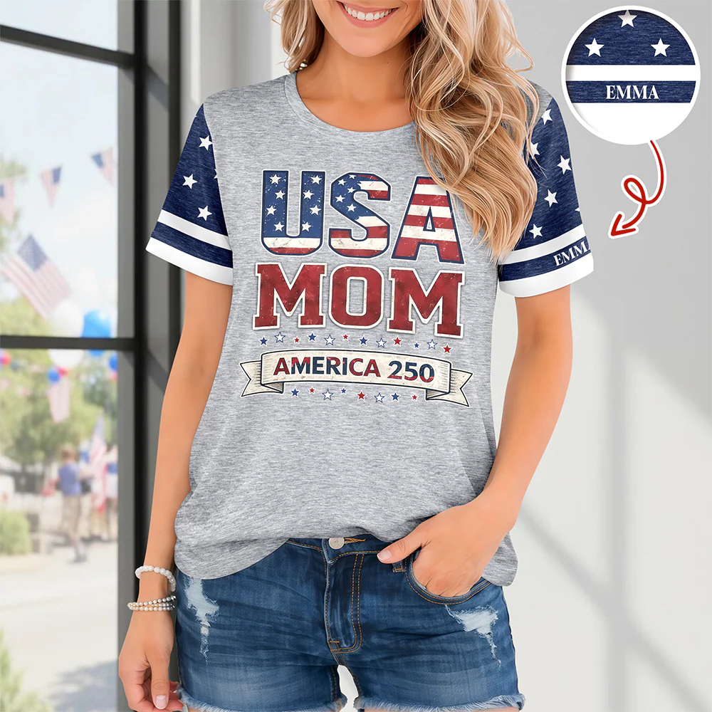 Custom Name USA Mom With 250 Years Anniversary AOP Shirt HO82 901914 - Image 5