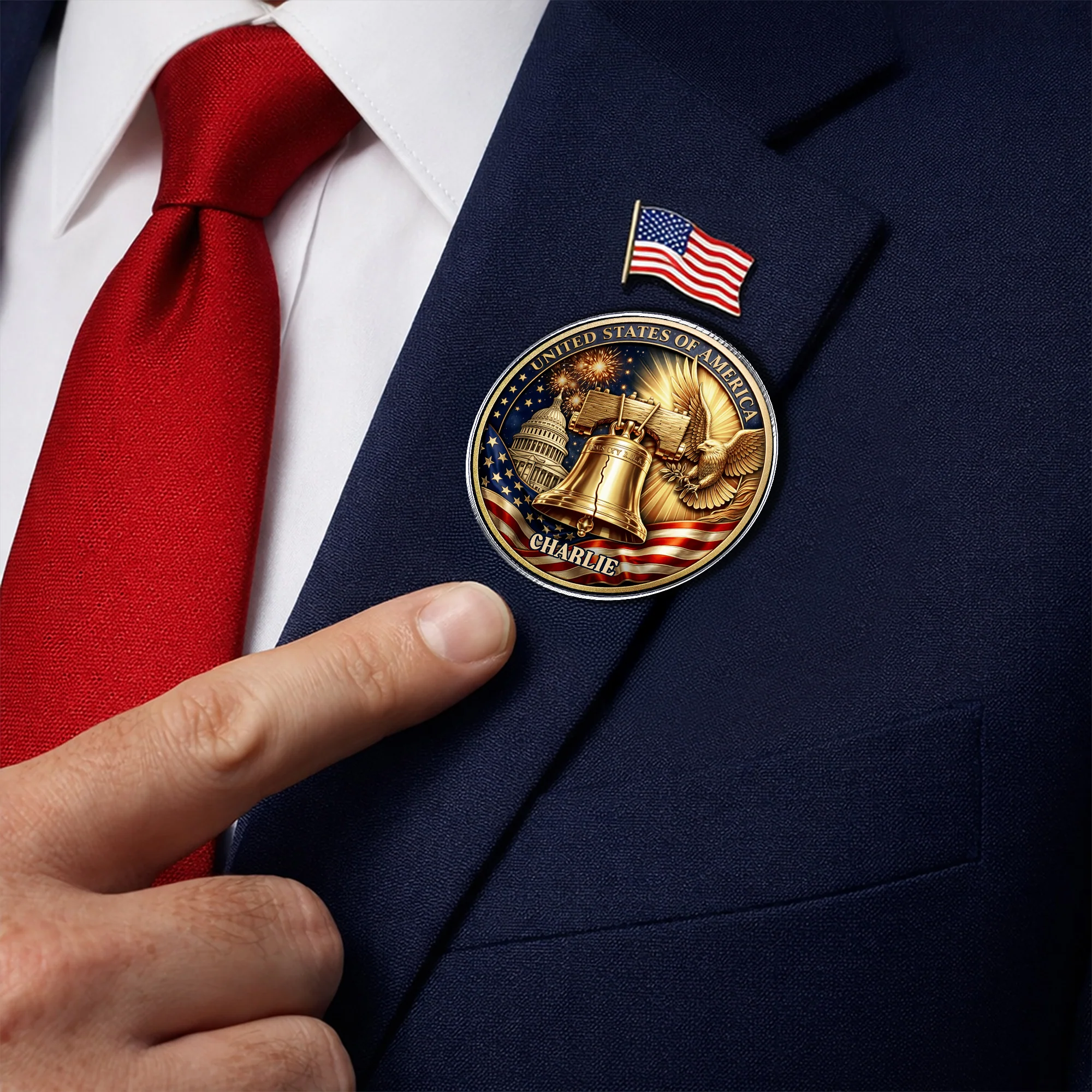 Custom Name USA Semiquincentennial 1776-2026 Liberty Bell & Eagle Badge Acrylic Pin HO82 901824 - Image 2