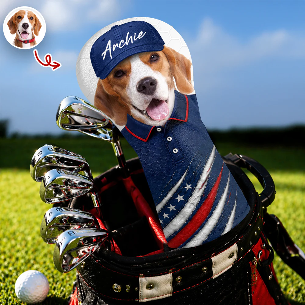 Custom Pet Photo Golf Ball Pattern With America Flag Golf Head Cover HO82 902454 - Image 5