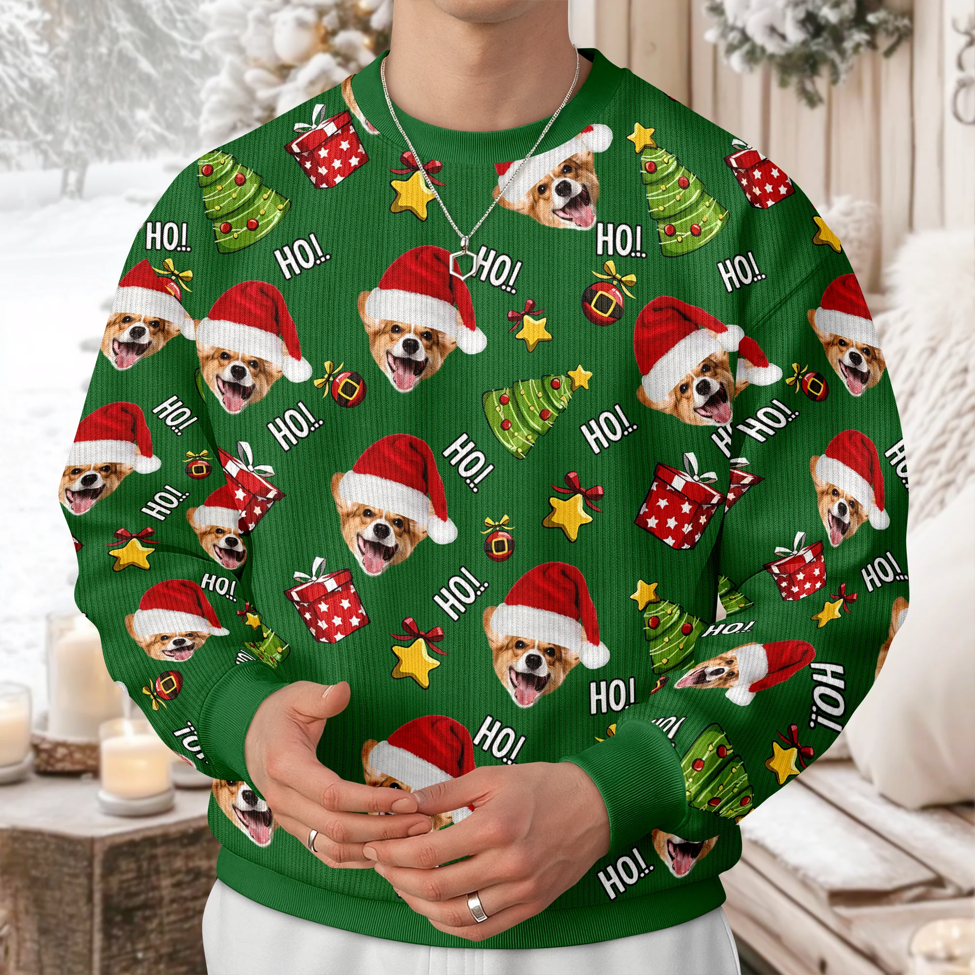 Custom Pet Photo Ho Ho Ho Ugly Sweater Funny Christmas Gift For Pet Lovers CH07 899298 - Image 2