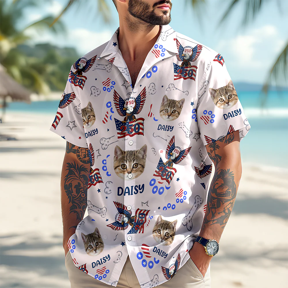 Custom Pet Photo Patriotic America 250th Eagle Hawaii Shirt LM32 899709 - Image 4