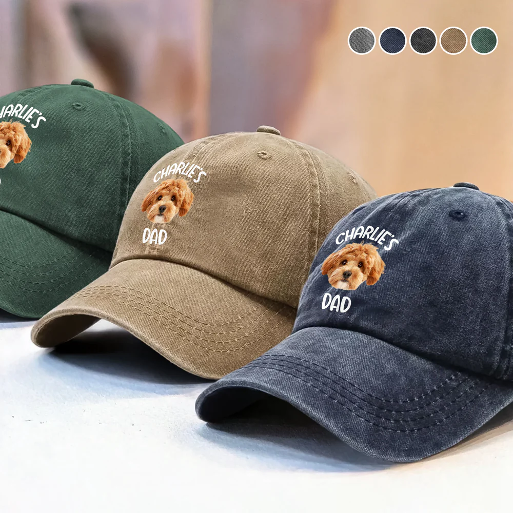 Custom Pet Photo Washed Denim Baseball Cap HA75 892872 - Image 4