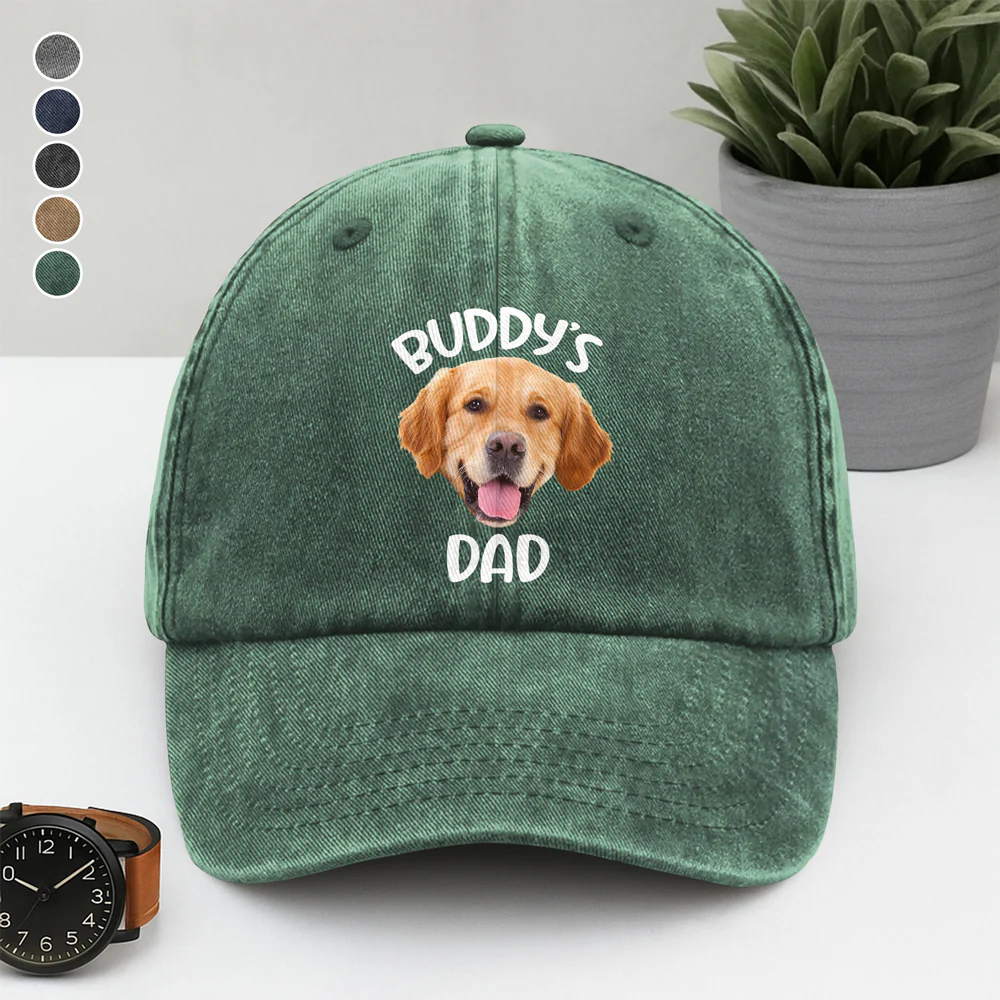 Custom Pet Photo Washed Denim Baseball Cap HA75 892872 - Image 5