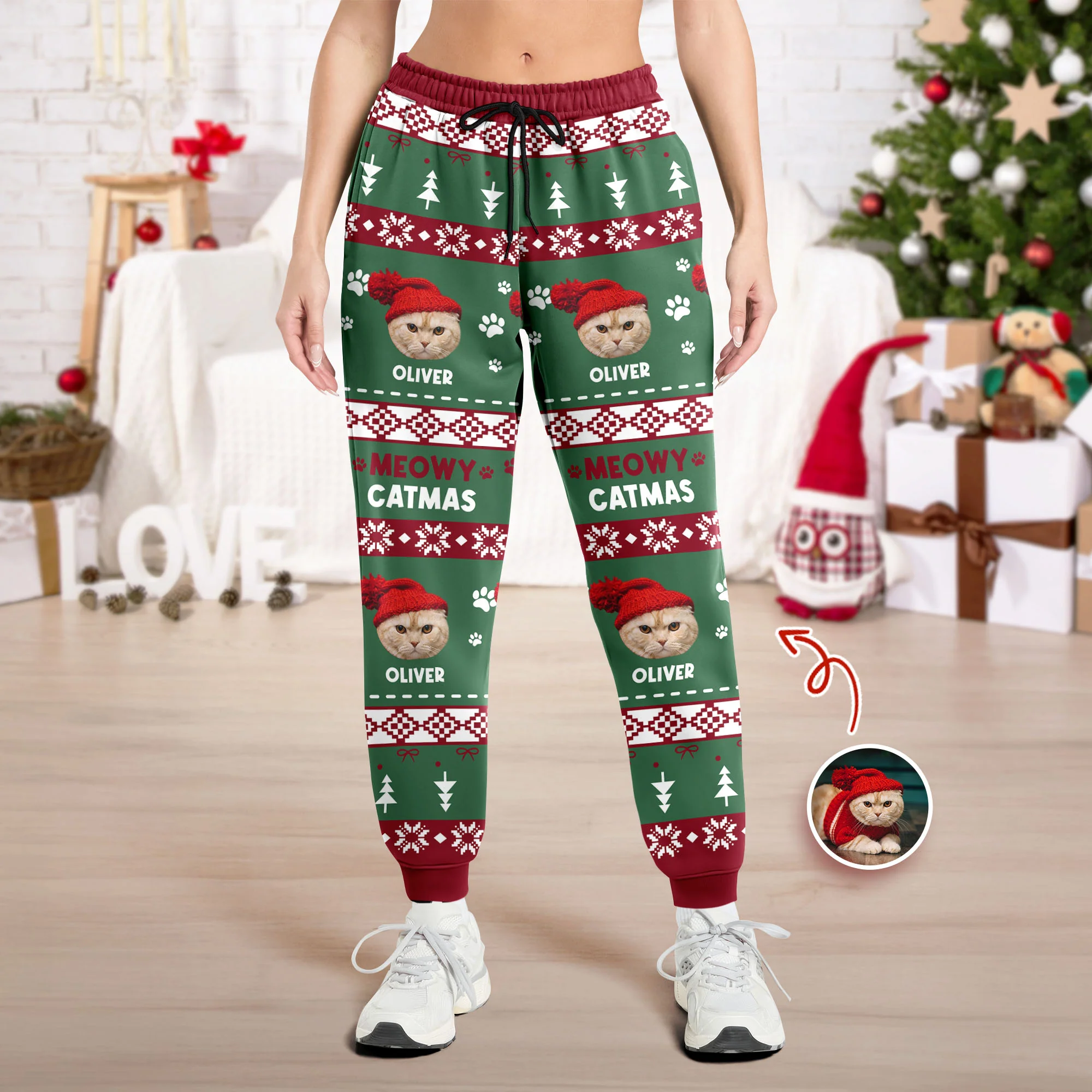 Custom Pet Photo With Festive Ugly Patterns - Personalized Sweatpants CH07 899502 - Image 2