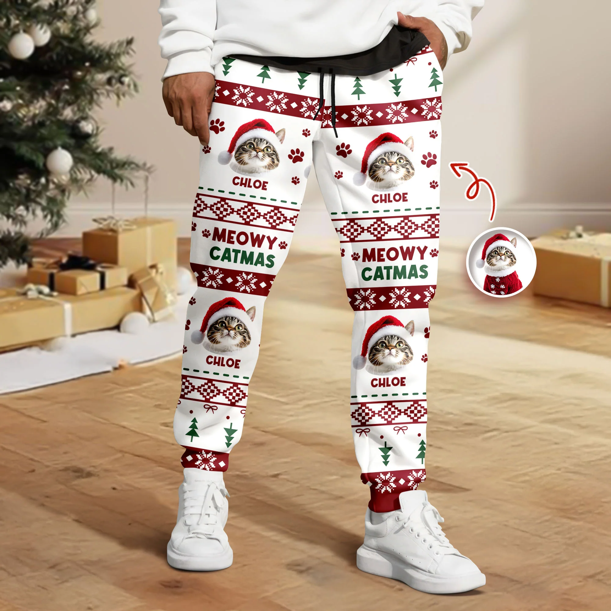 Custom Pet Photo With Festive Ugly Patterns - Personalized Sweatpants CH07 899502 - Image 4