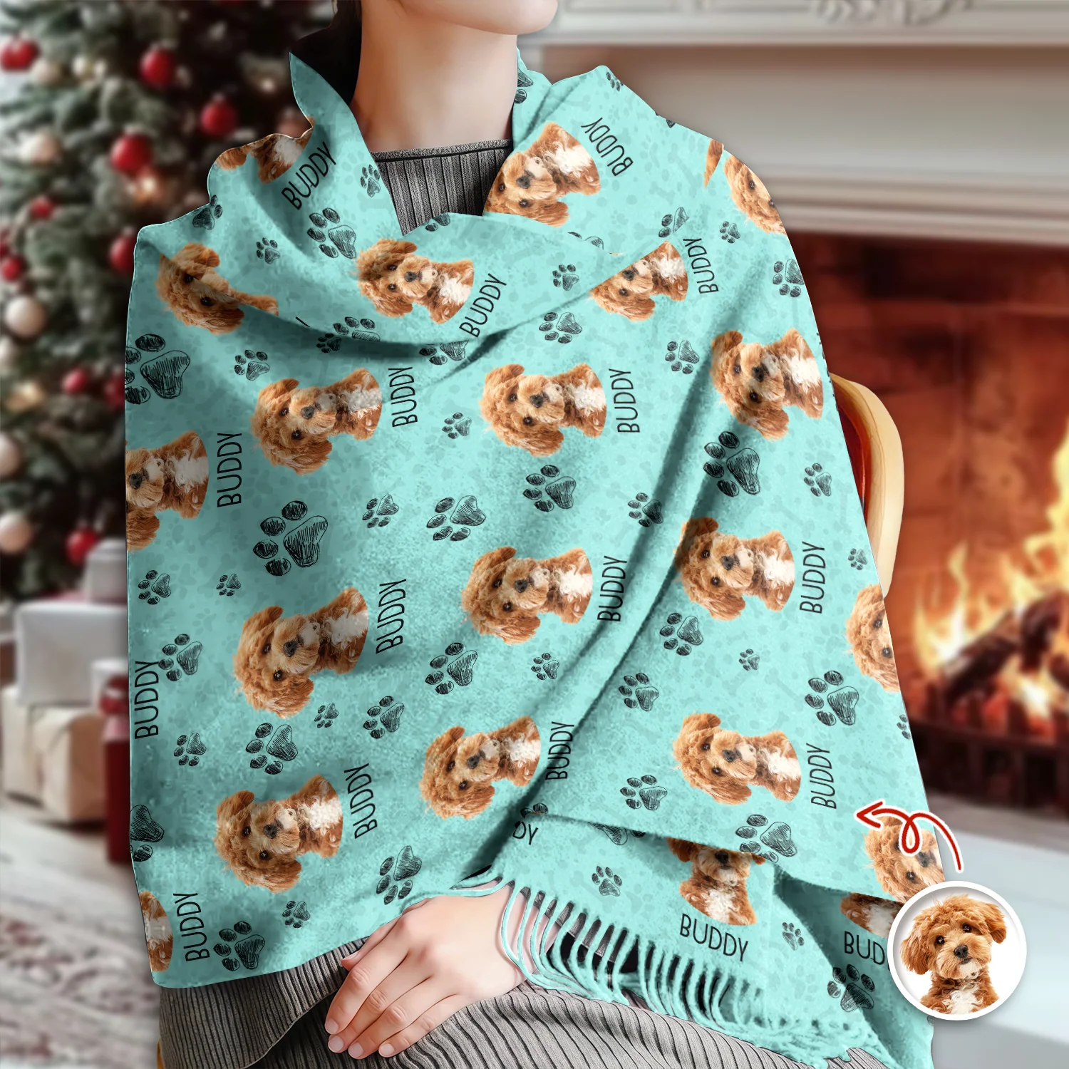 Custom Pet Photo Wool Scarf Gift For Pet Lovers LM32 897665 - Image 2