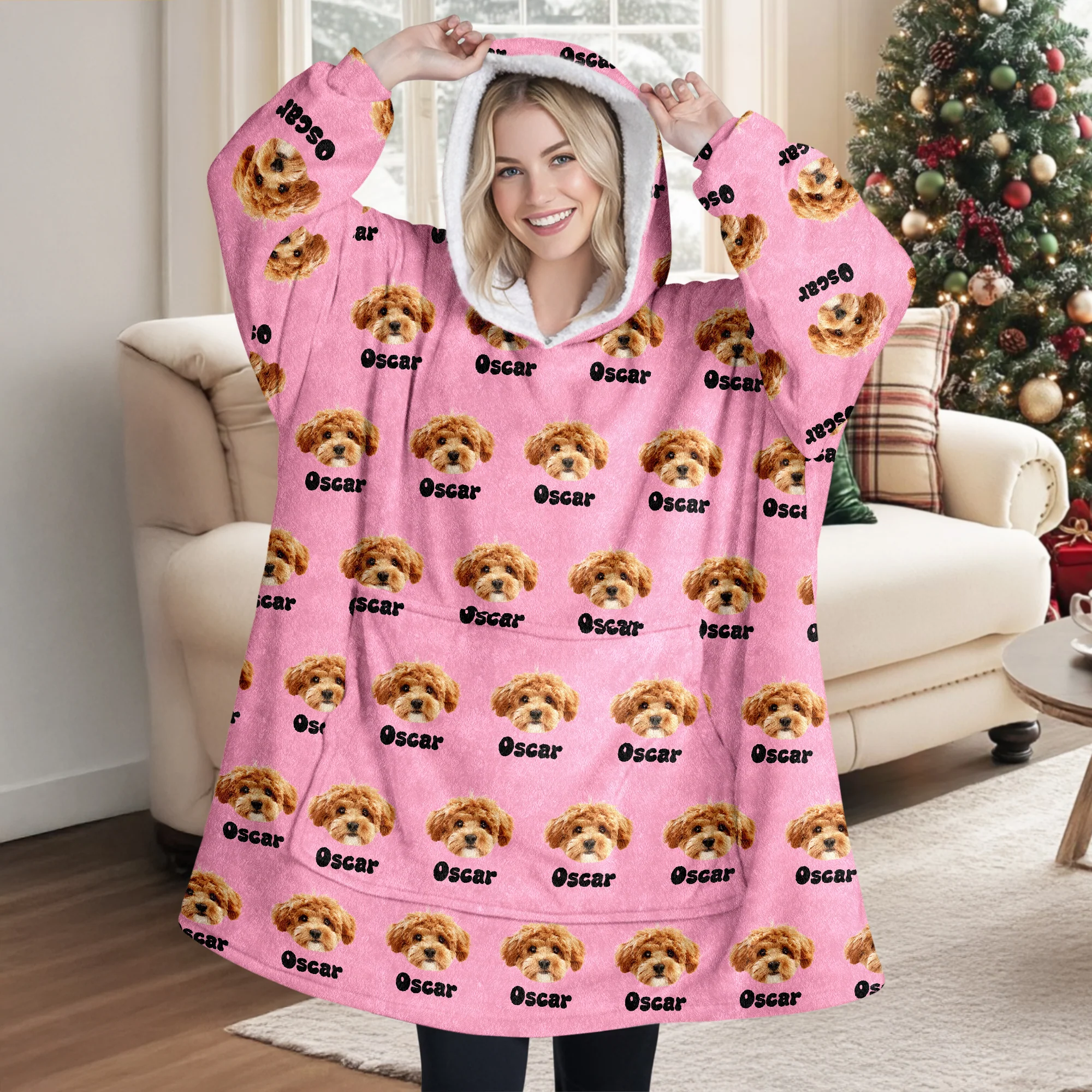 Custom Pet Portrait Hoodie Blanket – Personalized Dog/Cat/Person Photo & Name Gift HA75 898452