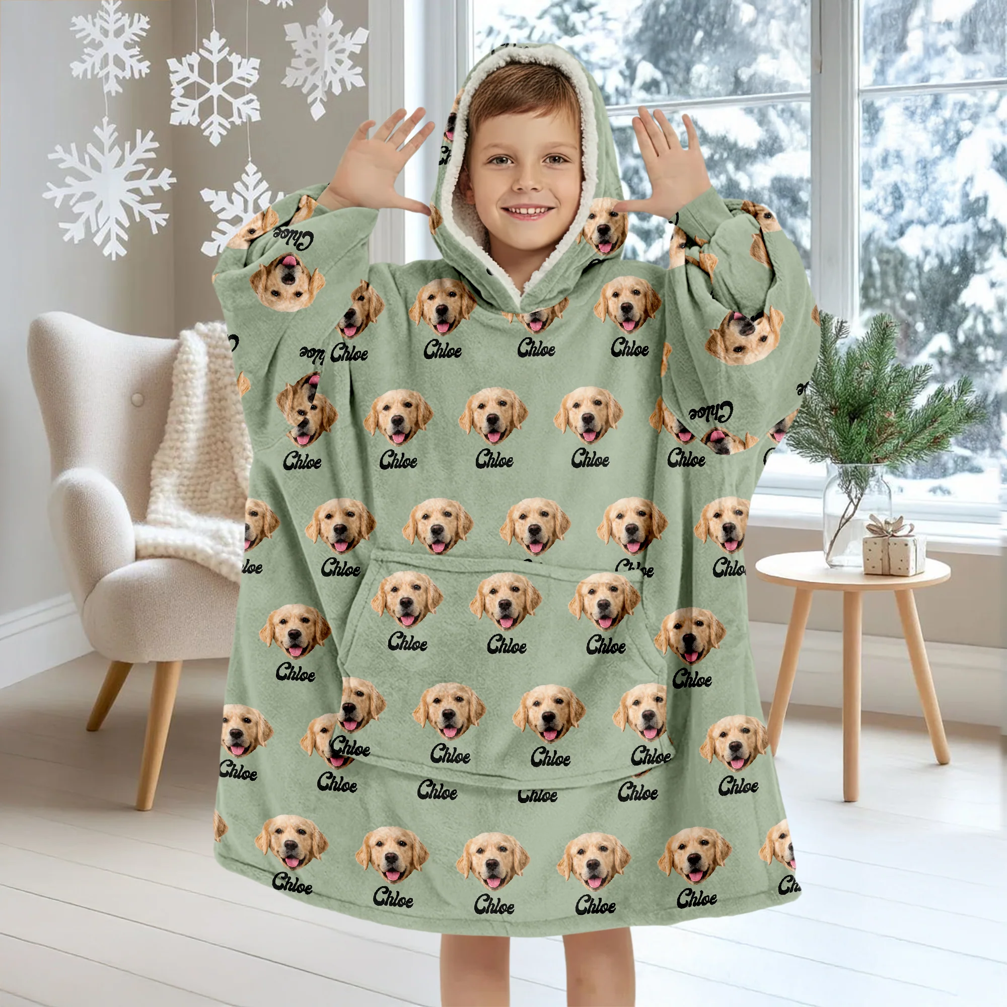 Custom Pet Portrait Hoodie Blanket – Personalized Dog/Cat/Person Photo & Name Gift HA75 898452 - Image 2