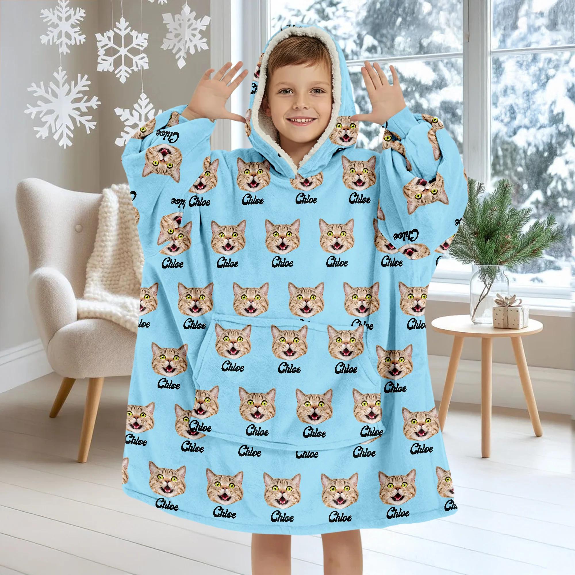 Custom Pet Portrait Hoodie Blanket – Personalized Dog/Cat/Person Photo & Name Gift HA75 898452 - Image 4