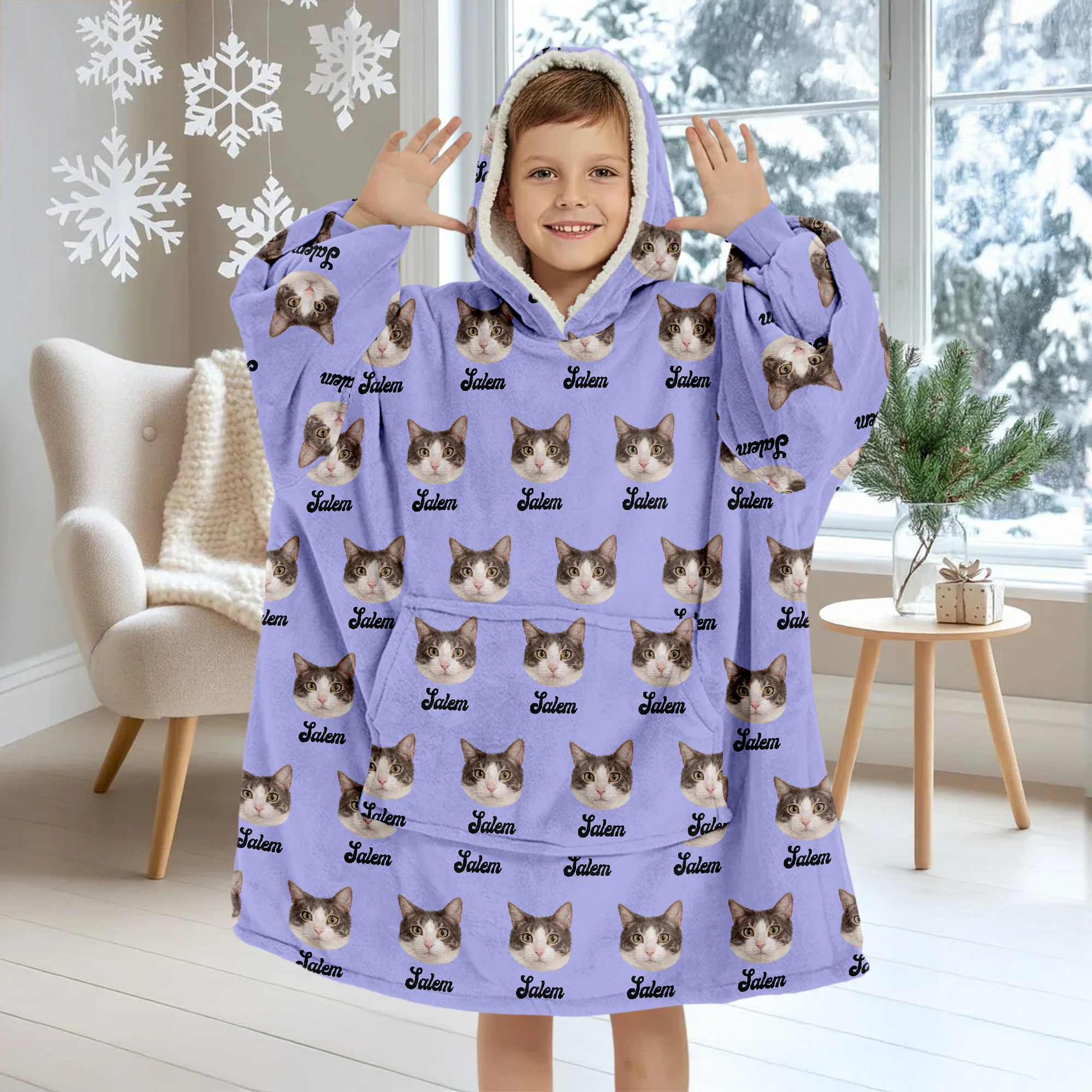 Custom Pet Portrait Hoodie Blanket – Personalized Dog/Cat/Person Photo & Name Gift HA75 898452 - Image 5