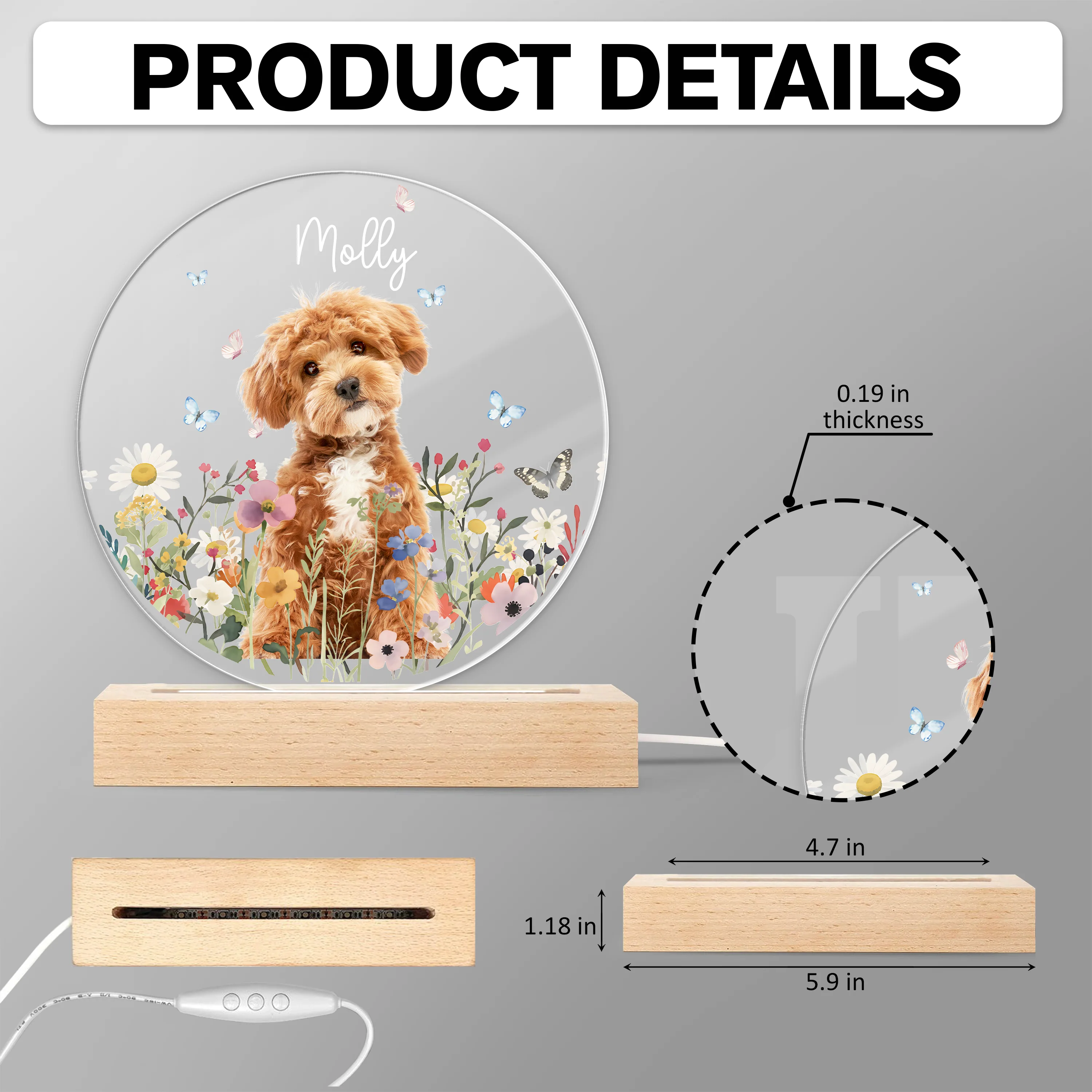 Custom Pet Portrait Photo LED Night Light Gift For Pet Memorial TH10 894487 - Image 6