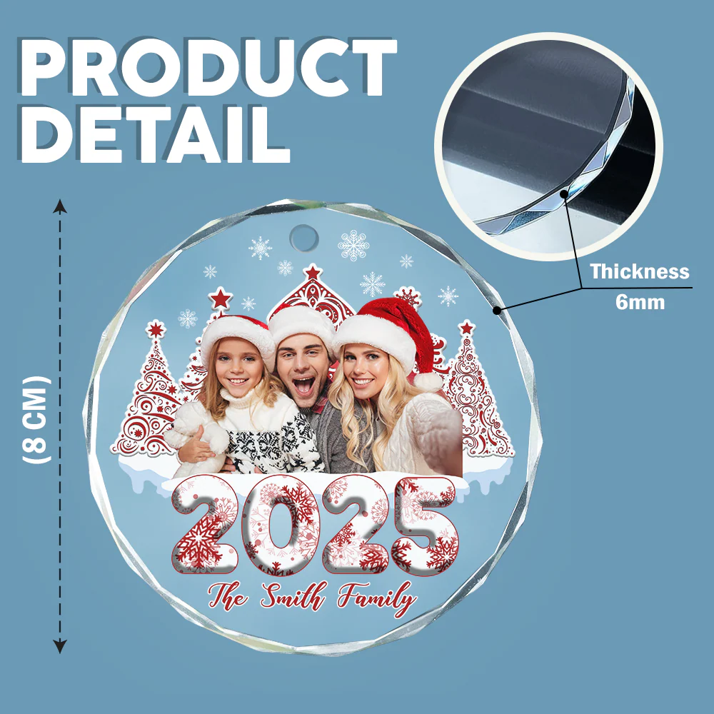 Custom Photo 3D Effect Family Toile De Jouy Christmas Trees For Family Glass Ornament LM32 895063 - Image 6
