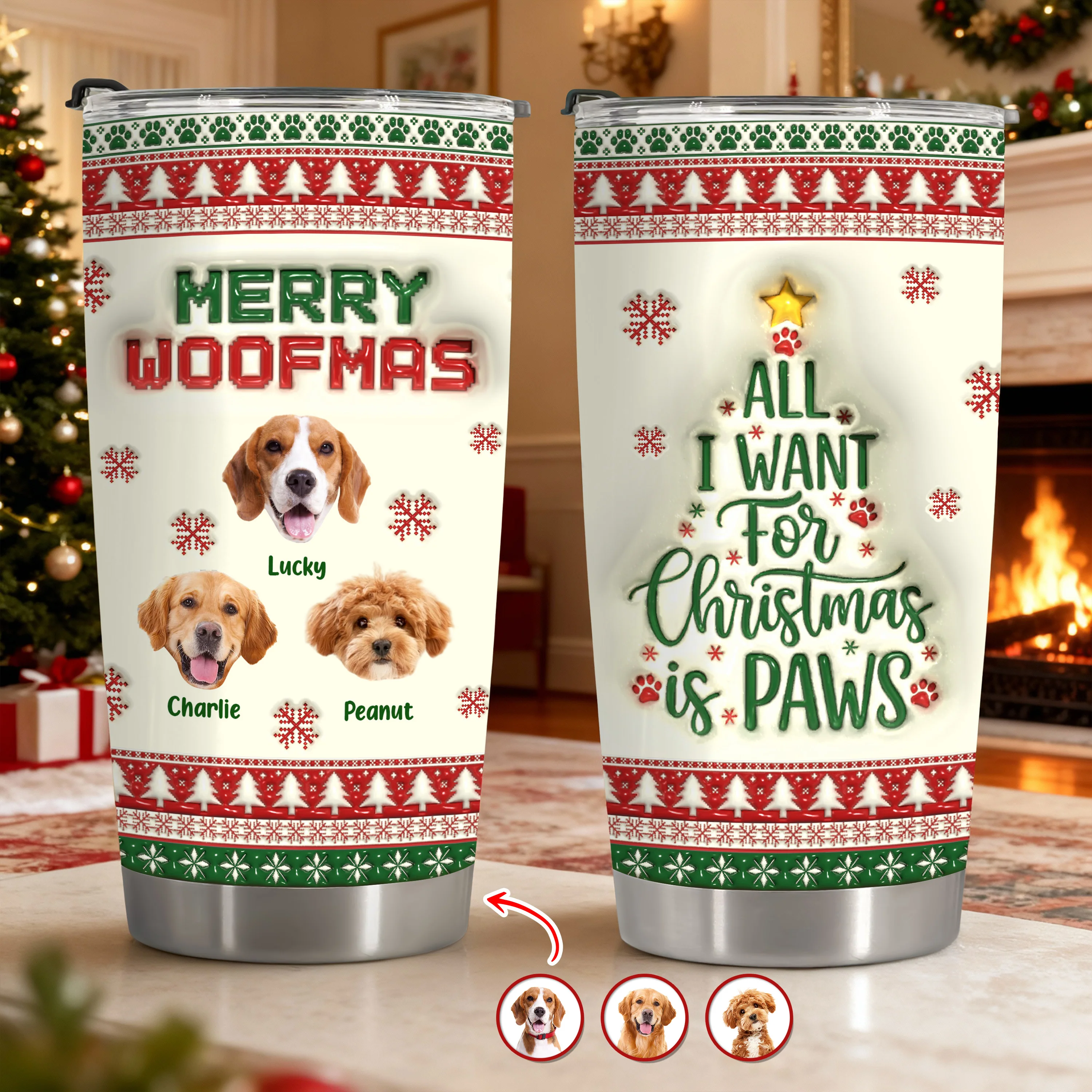 Custom Photo All I Want For Christmas Is Paws - Personalized 3D Stainless Steel Tumbler CH07 896892 - Image 10