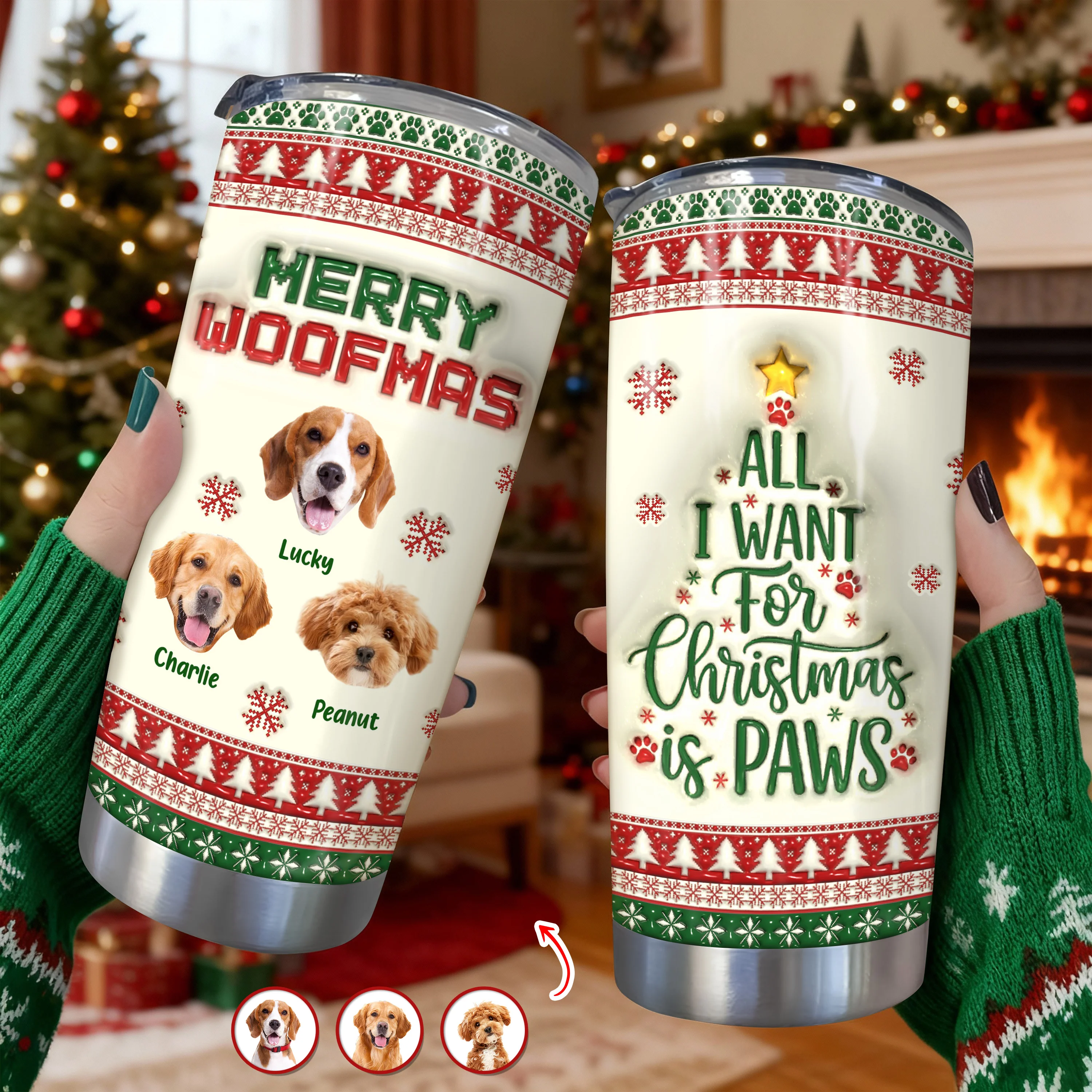 Custom Photo All I Want For Christmas Is Paws - Personalized 3D Stainless Steel Tumbler CH07 896892 - Image 9