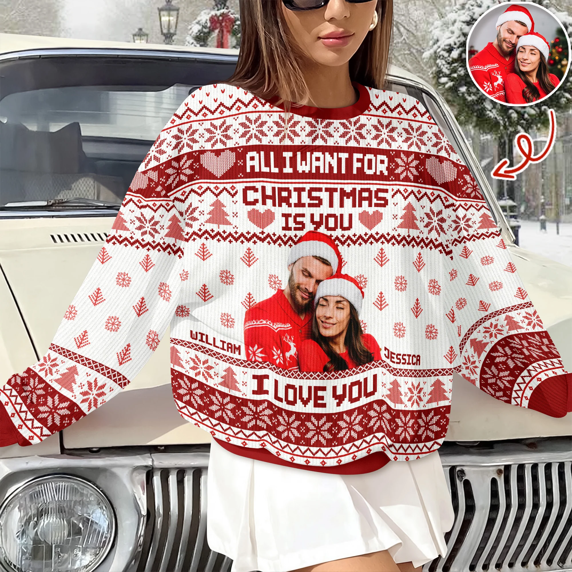 Custom Photo All I Want For Christmas Is You Ugly Sweater Gift For Couple HO82 900142 - Image 2