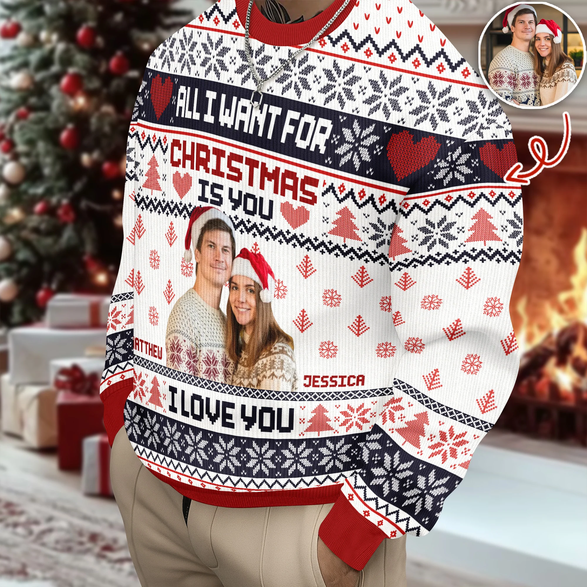 Custom Photo All I Want For Christmas Is You Ugly Sweater Gift For Couple HO82 900142 - Image 4
