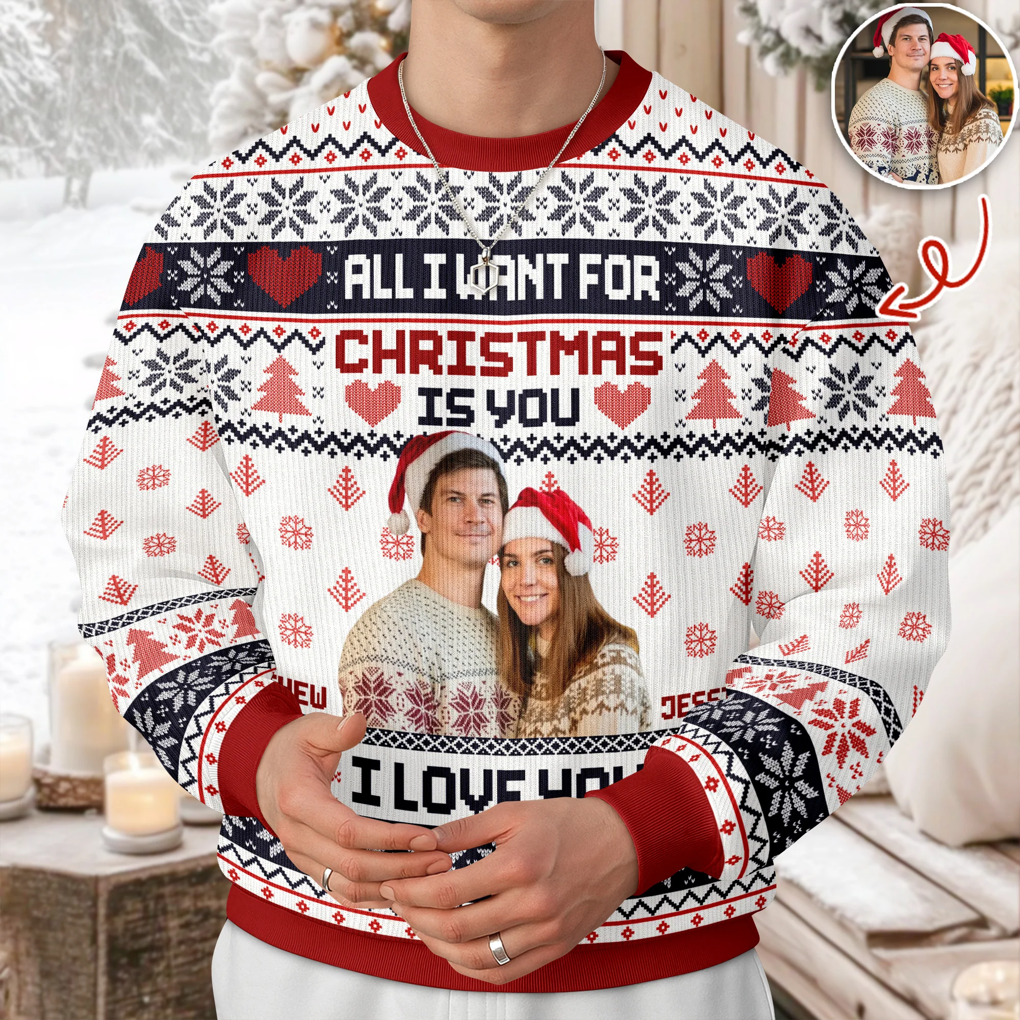 Custom Photo All I Want For Christmas Is You Ugly Sweater Gift For Couple HO82 900142 - Image 5