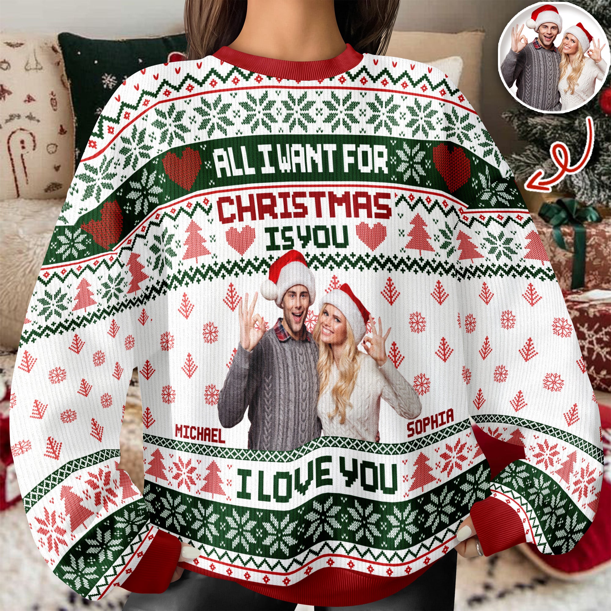 Custom Photo All I Want For Christmas Is You Ugly Sweater Gift For Couple HO82 900142 - Image 6