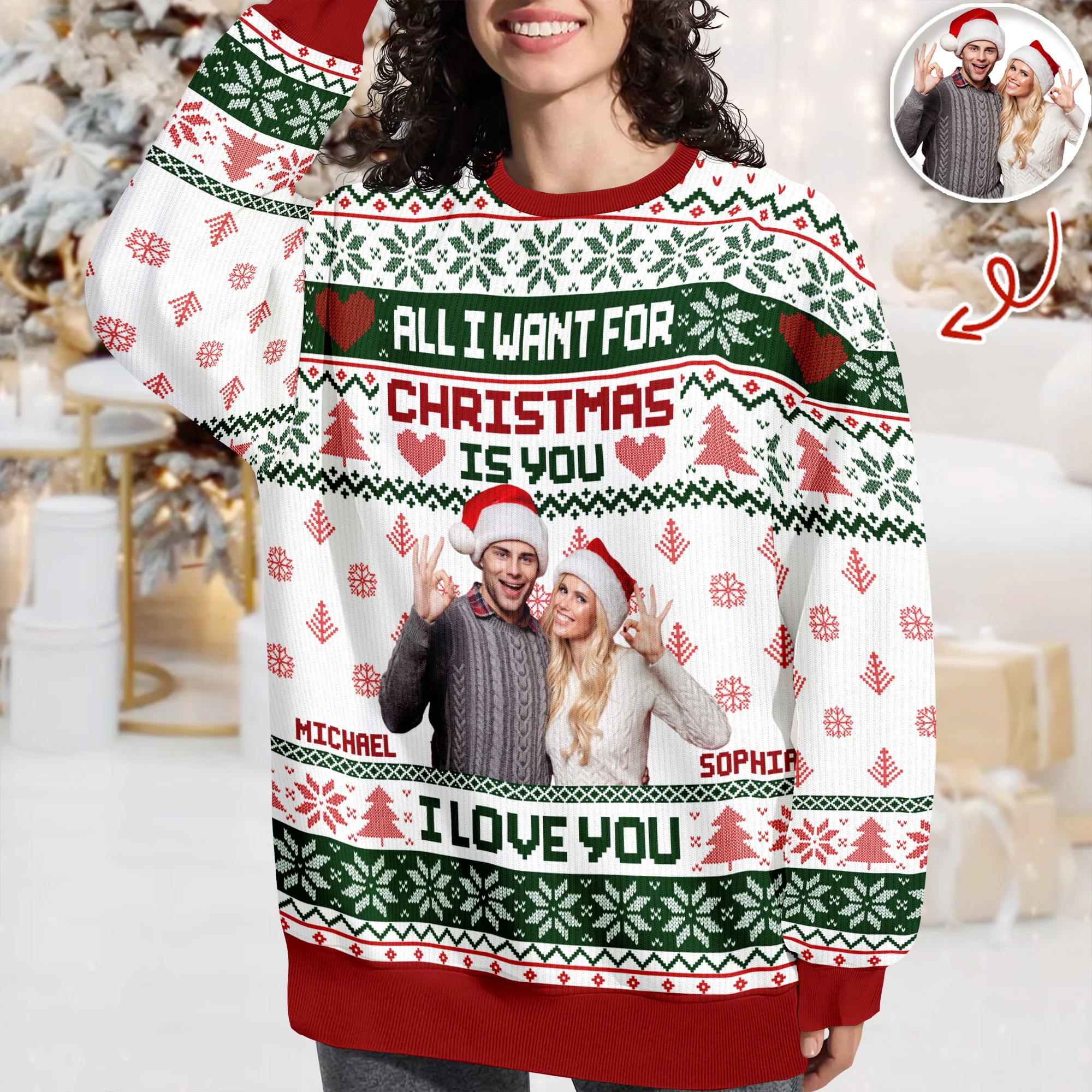 Custom Photo All I Want For Christmas Is You Ugly Sweater Gift For Couple HO82 900142 - Image 8