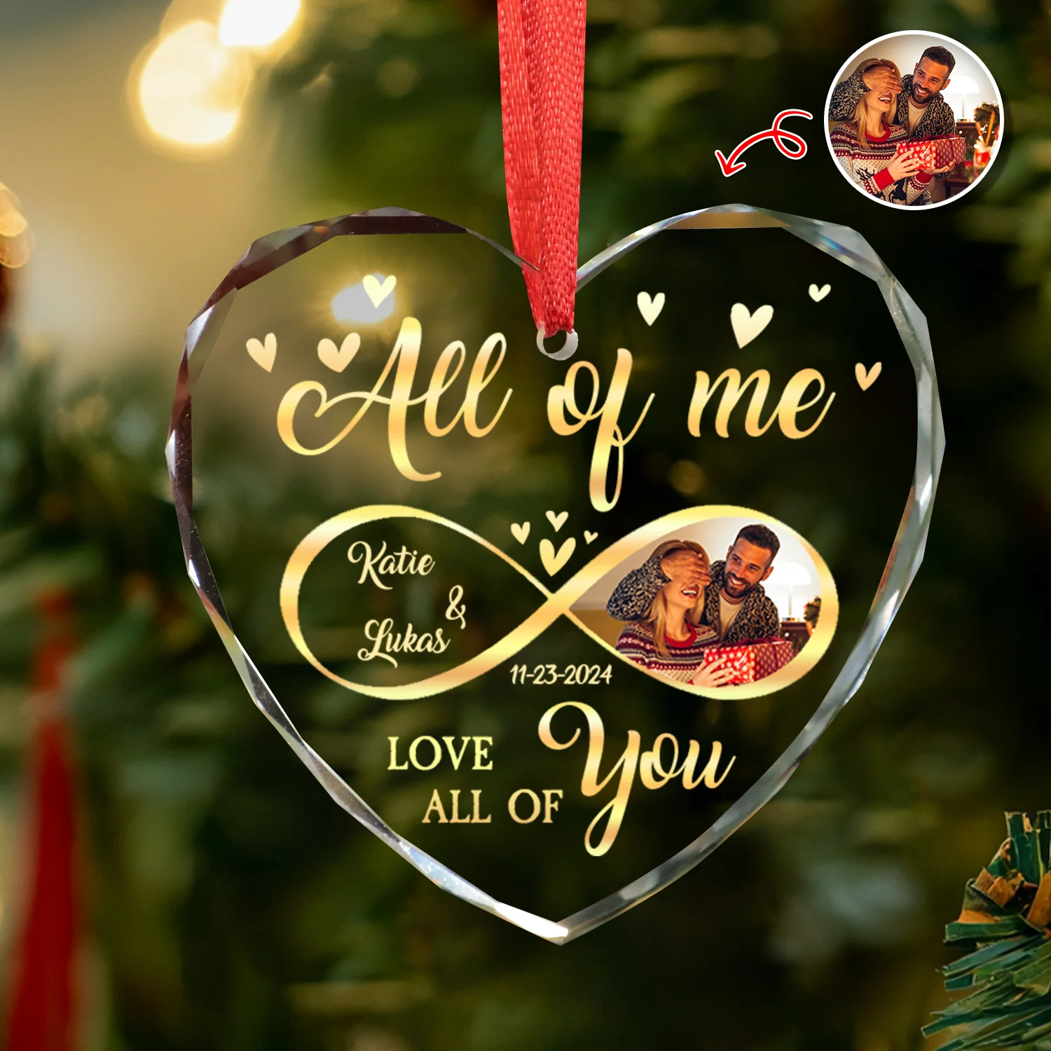 Custom Photo All Of Me Loves All Off You Couple Heart Shape Glass Ornament HA75 892836 - Image 2
