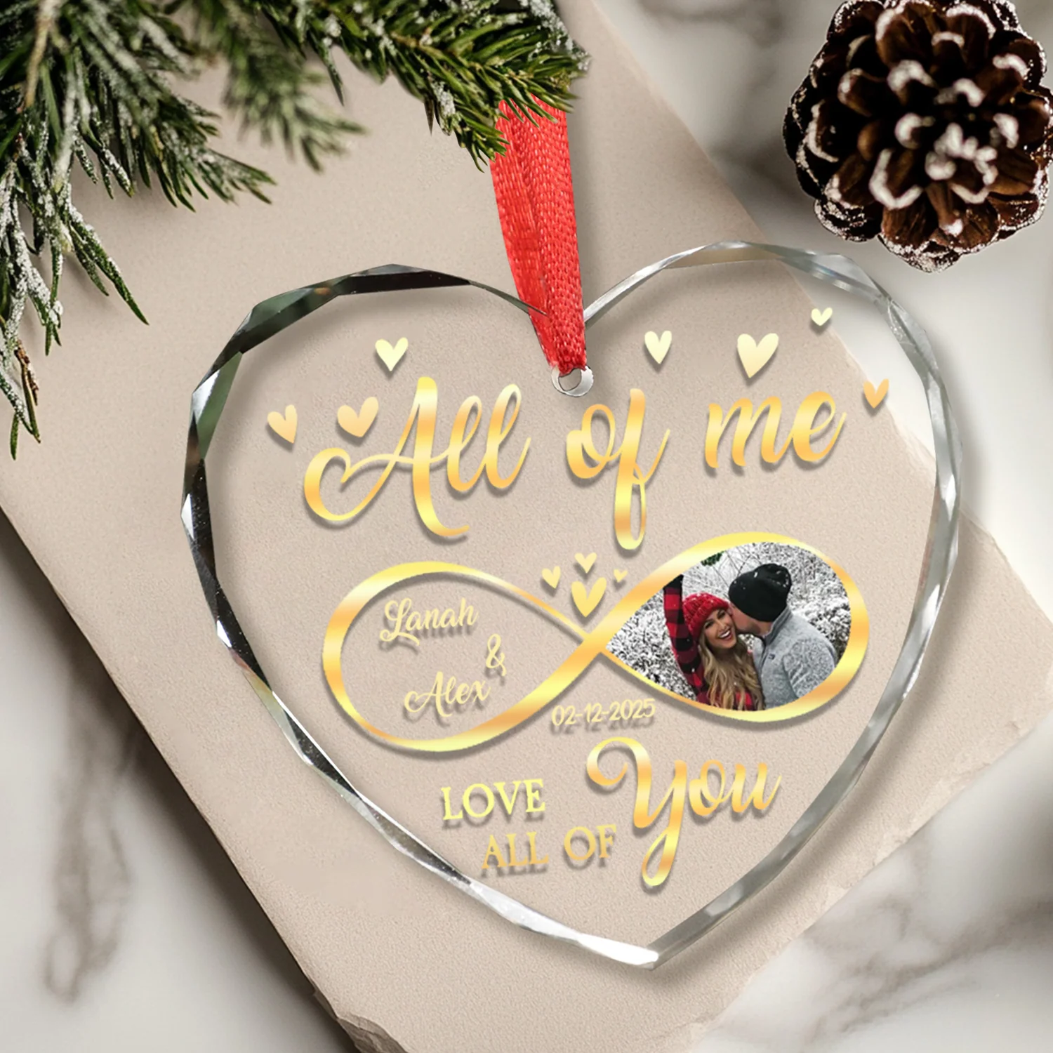 Custom Photo All Of Me Loves All Off You Couple Heart Shape Glass Ornament HA75 892836 - Image 21