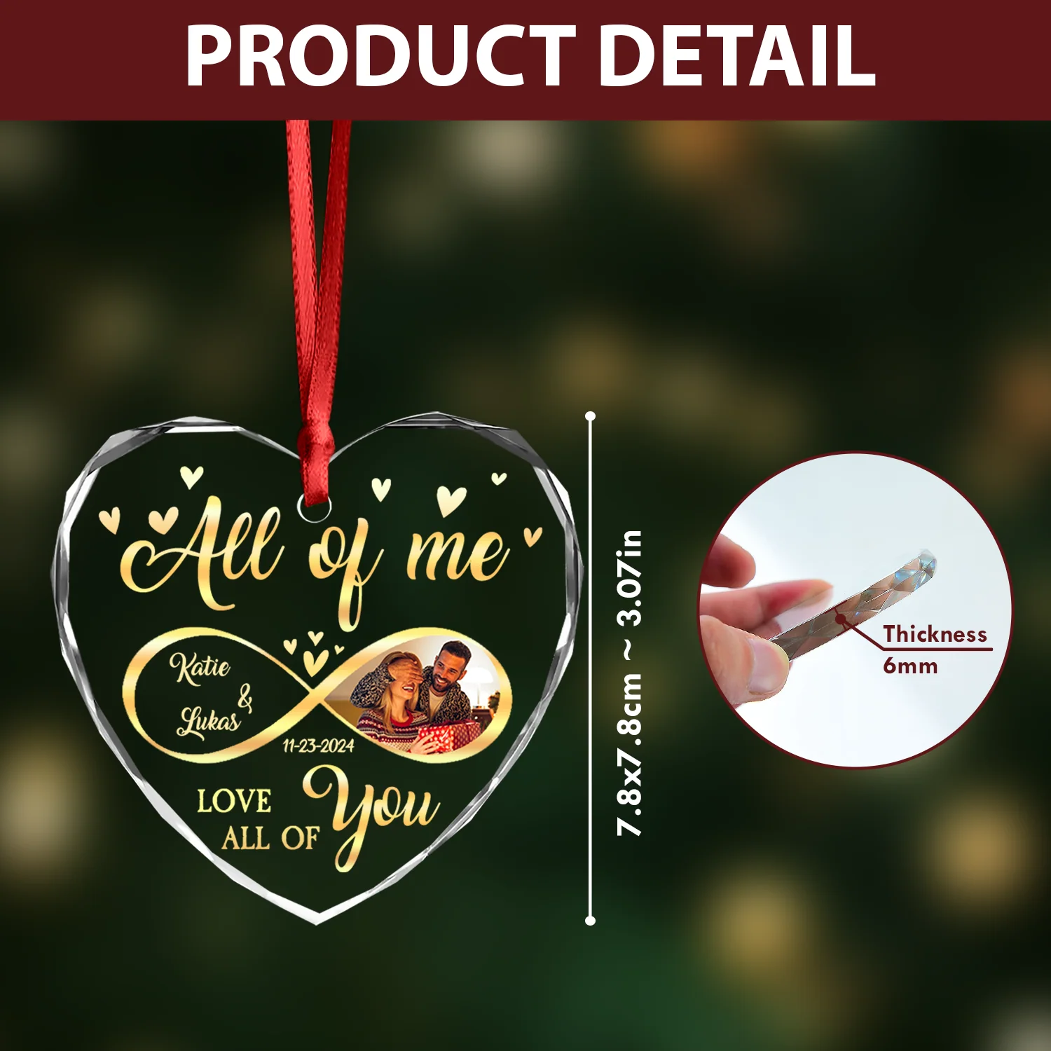 Custom Photo All Of Me Loves All Off You Couple Heart Shape Glass Ornament HA75 892836 - Image 8