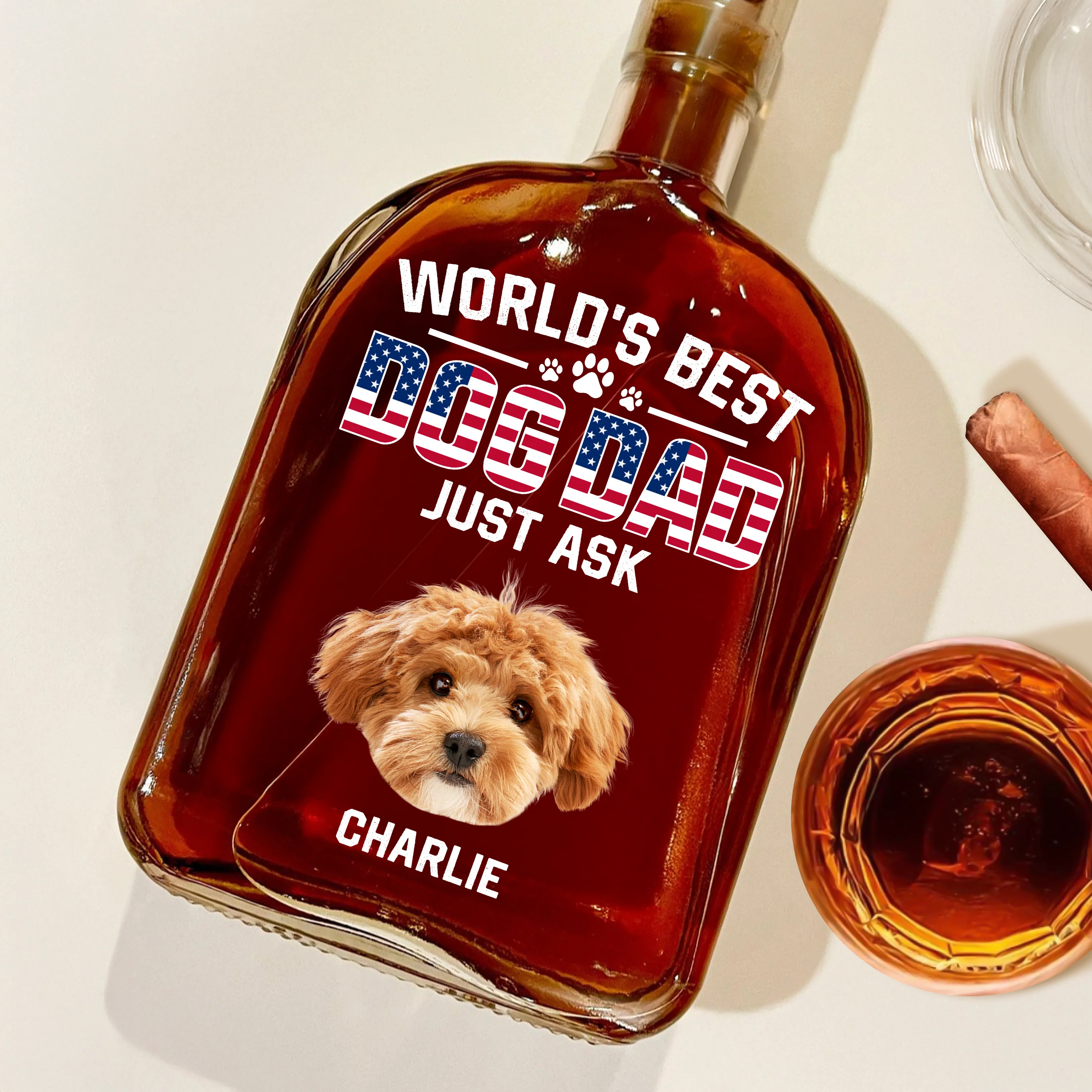 Custom Photo American Best Dog Dad - Personalized Whiskey Bottle HO82 894144 - Image 4