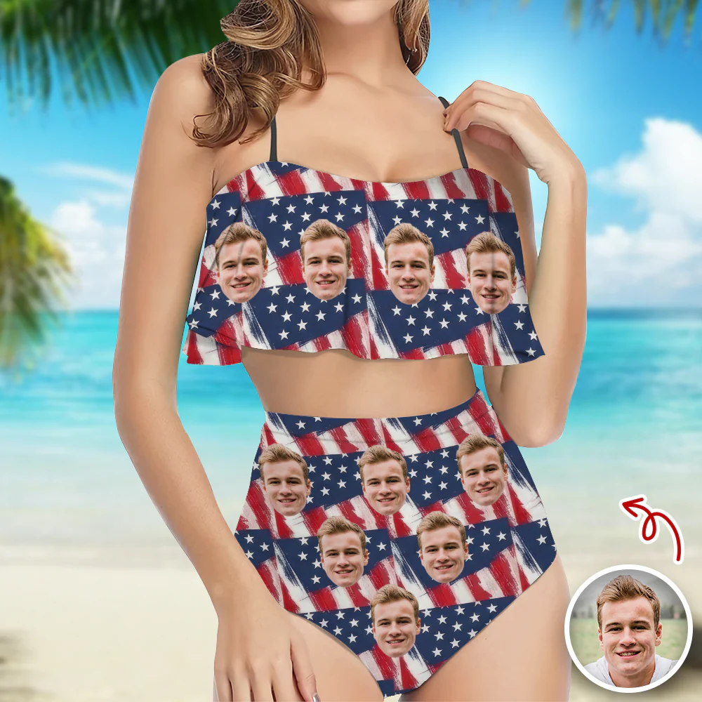 Custom Photo American Flag Independence Day Women's Bikini Swimsuit LM32 899863 - Image 3
