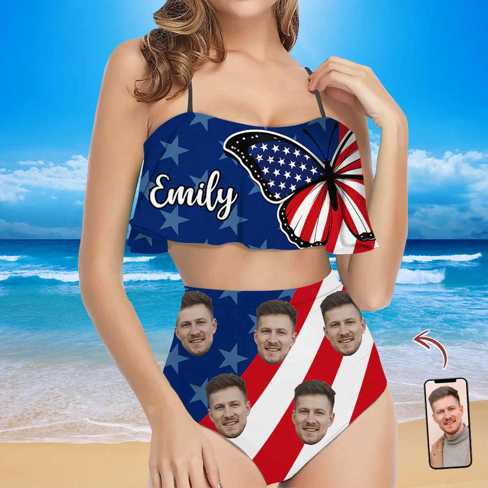 Custom Photo American Flag Women's Bikini Swimsuit Gift For Her LM32 899861 - Image 2